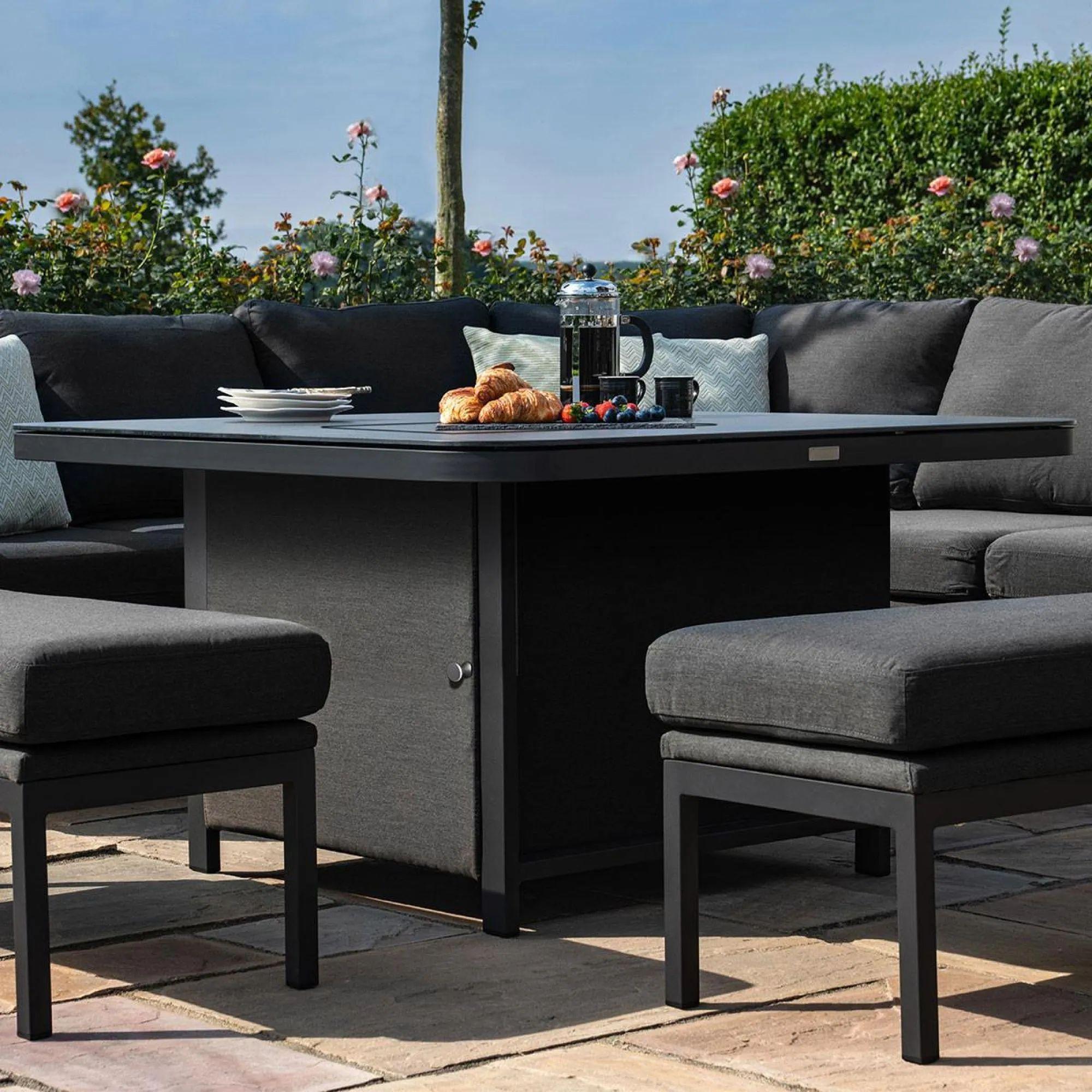 Product photograph of Maze Pulse Deluxe Charcoal 9 Seater Square Corner Sofa Dining Set With 2 Benches And Fire Pit Table from Choice Furniture Superstore.