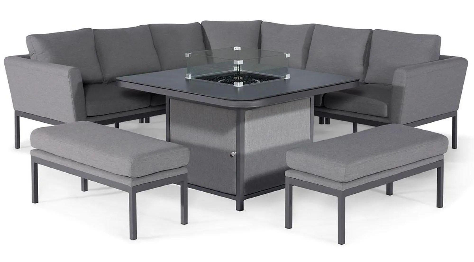 Product photograph of Maze Pulse Deluxe Flanelle 9 Seater Square Corner Sofa Dining Set With 2 Benches And Fire Pit Table from Choice Furniture Superstore.