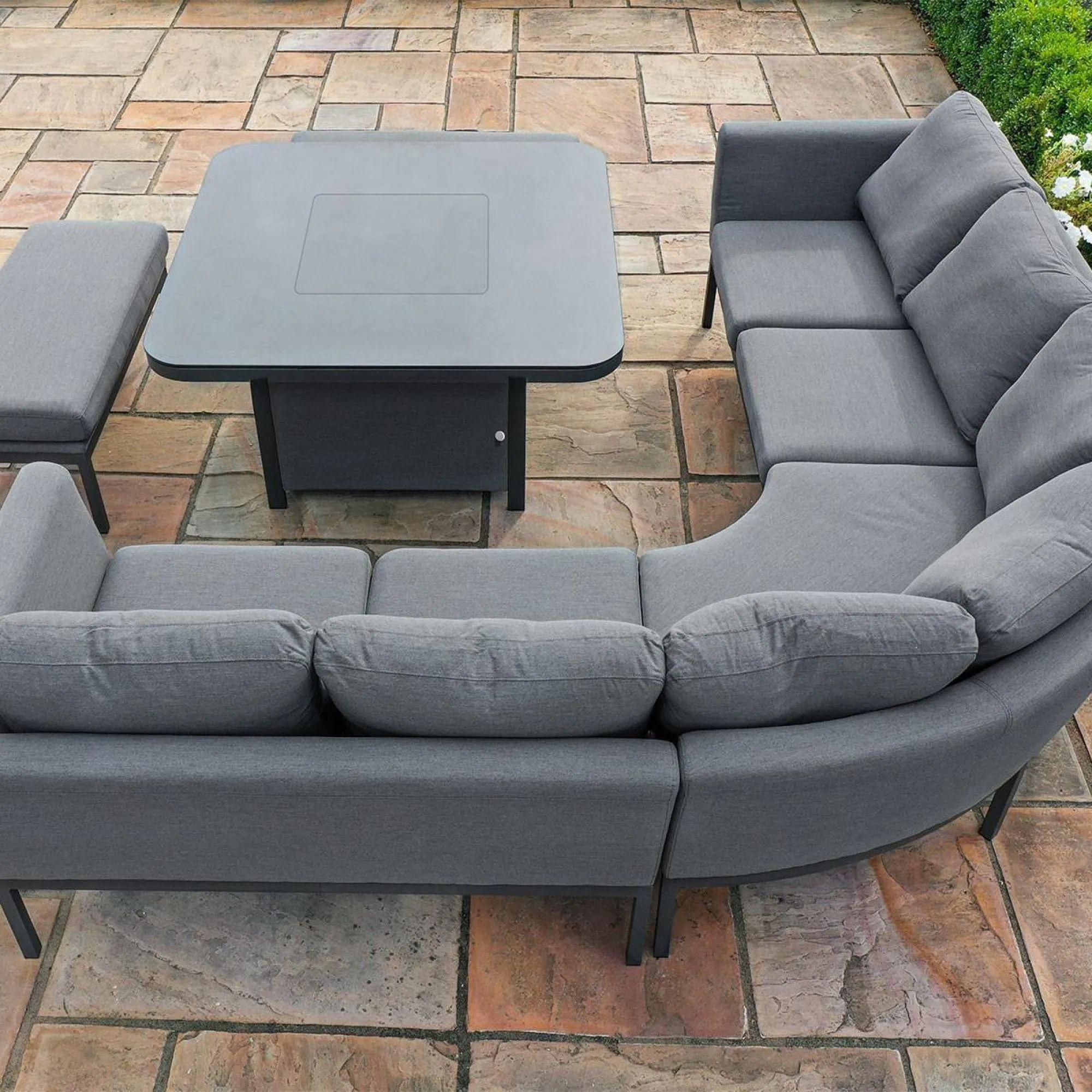 Product photograph of Maze Pulse Deluxe Flanelle 9 Seater Square Corner Sofa Dining Set With 2 Benches And Fire Pit Table from Choice Furniture Superstore.