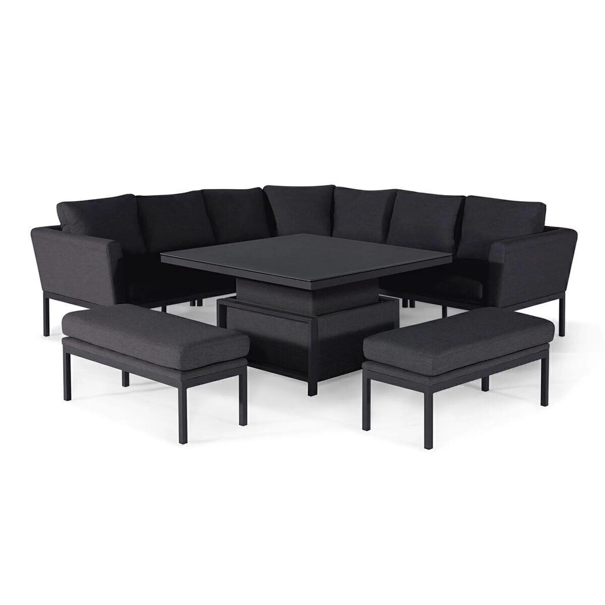 Product photograph of Maze Pulse Deluxe Charcoal Fabric 9 Seater Square Corner Sofa Dining Set With 2 Benches And Rising Table from Choice Furniture Superstore.