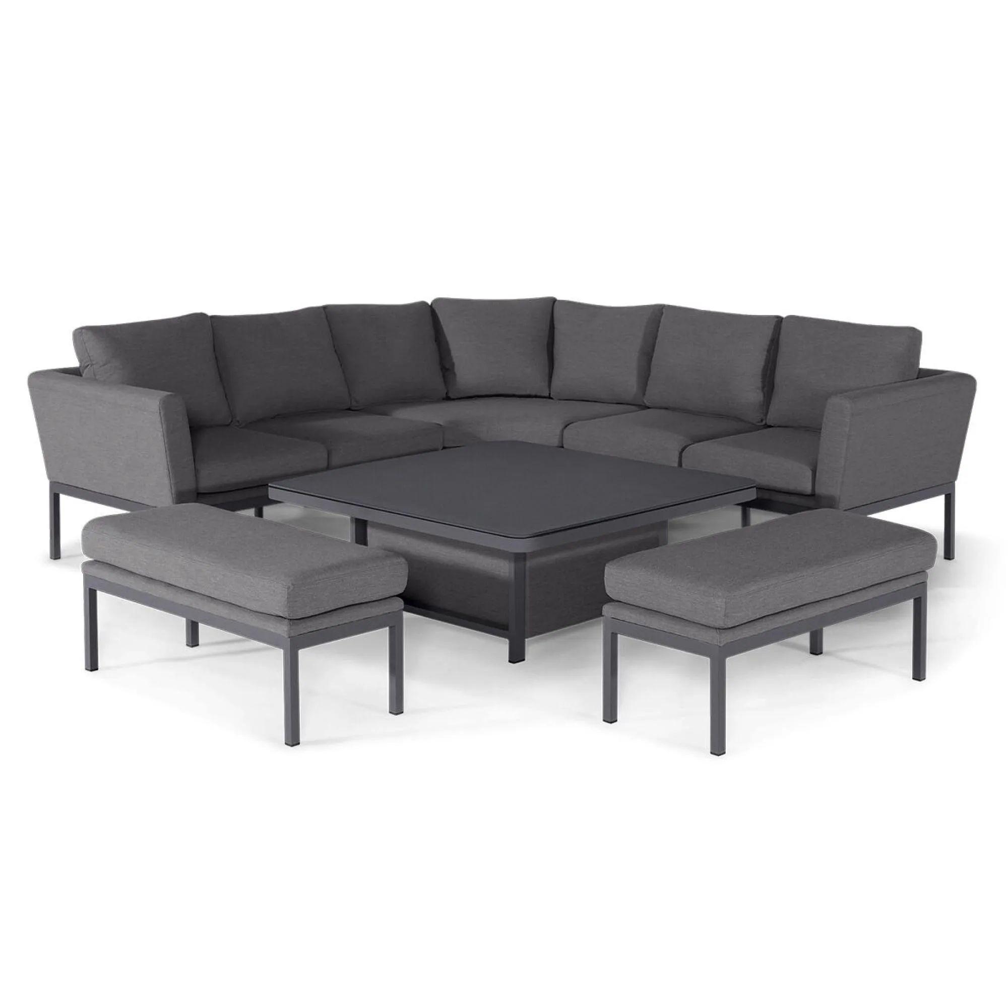 Product photograph of Maze Pulse Deluxe Flanelle Fabric 9 Seater Square Corner Sofa Dining Set With 2 Benches And Rising Table from Choice Furniture Superstore.