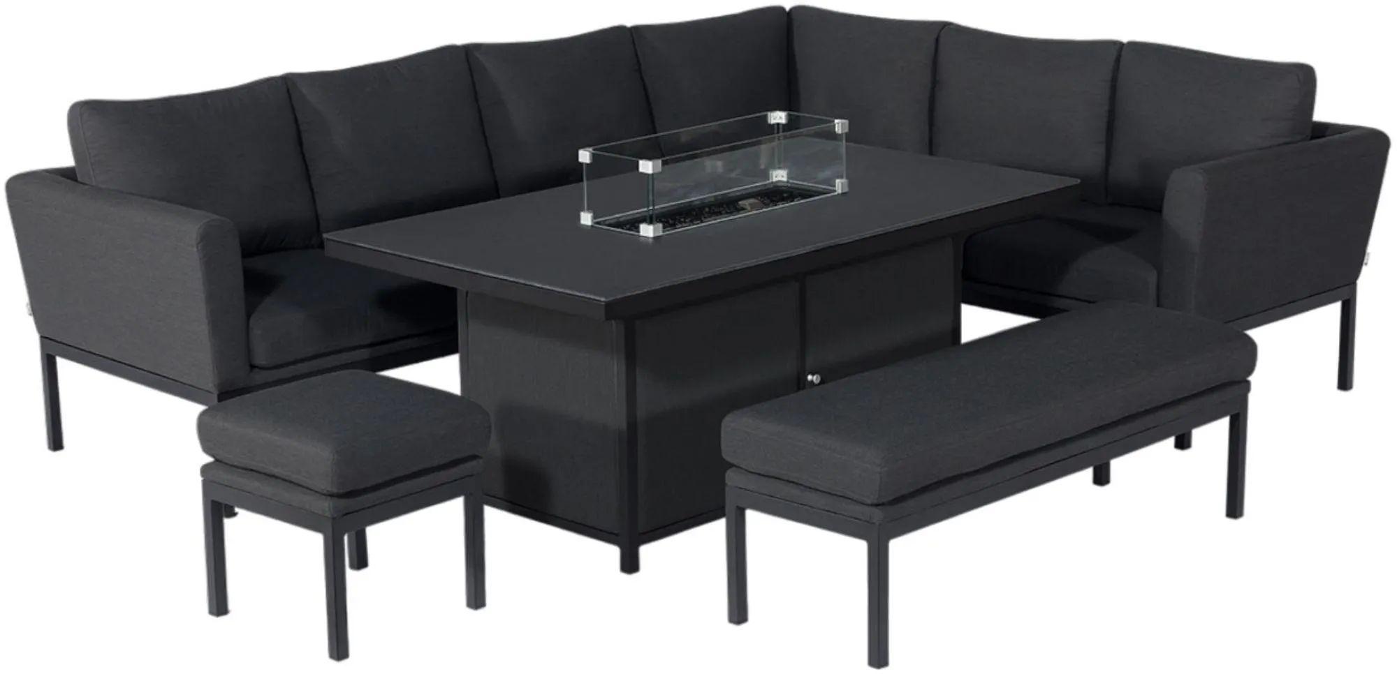 Product photograph of Maze Pulse Charcoal 8 Seater Fabric Left Handed Rectangular Corner Sofa Dining Set With Bench Footstool And Fire Pit Table from Choice Furniture Superstore.