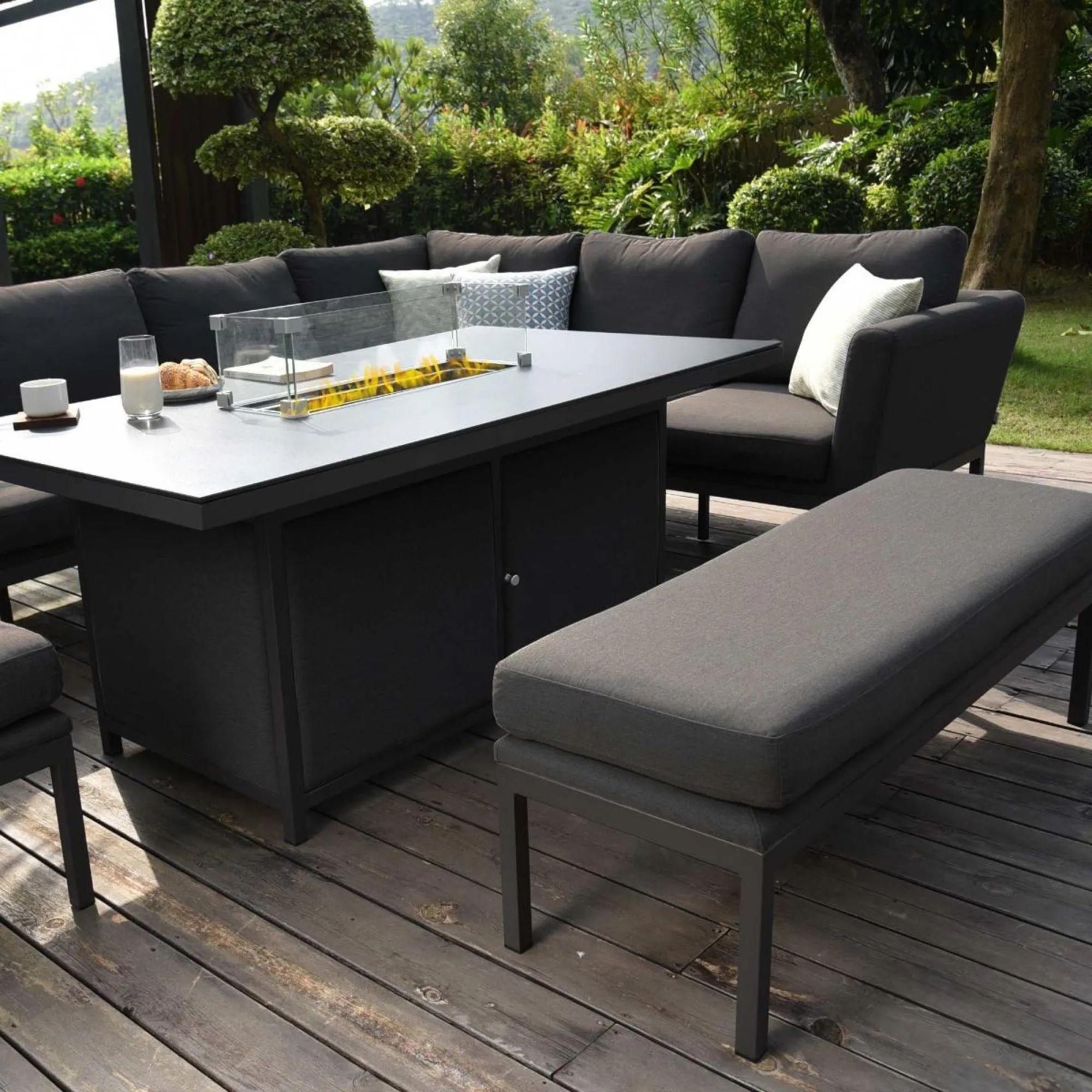 Product photograph of Maze Pulse Charcoal 8 Seater Fabric Left Handed Rectangular Corner Sofa Dining Set With Bench Footstool And Fire Pit Table from Choice Furniture Superstore.