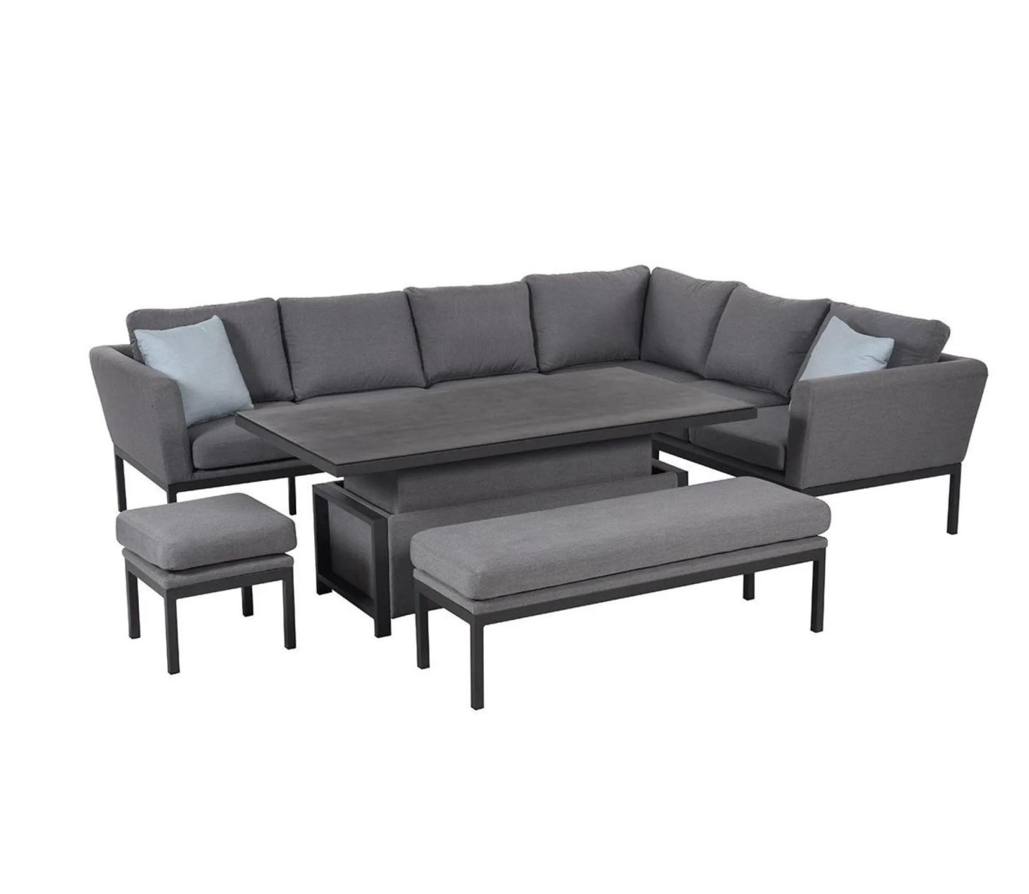 Product photograph of Maze Pulse 8 Seater Flanelle Fabric Left Handed Rectangular Corner Sofa Dining Set With Bench Footstool And Rising Table from Choice Furniture Superstore.