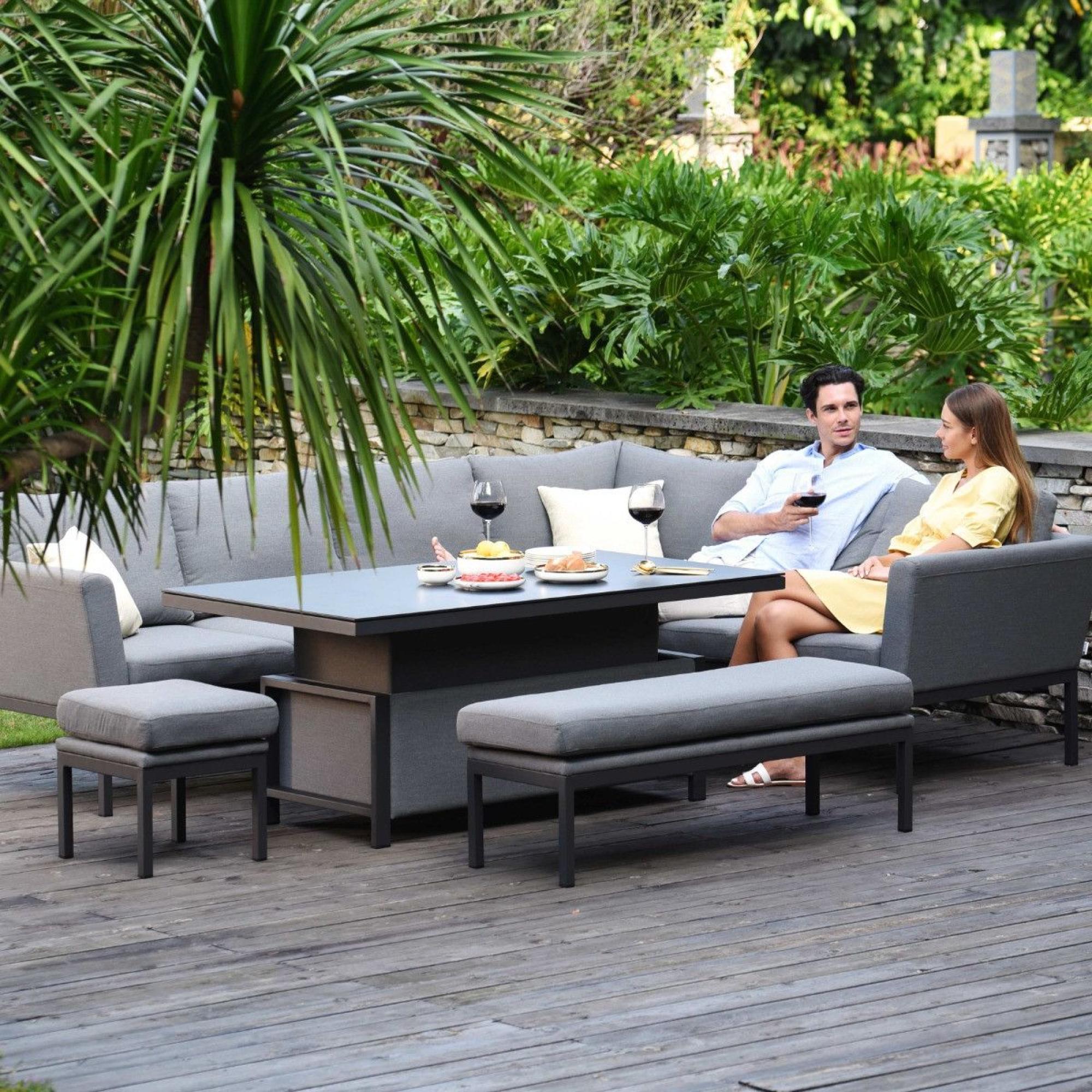 Product photograph of Maze Pulse 8 Seater Flanelle Fabric Left Handed Rectangular Corner Sofa Dining Set With Bench Footstool And Rising Table from Choice Furniture Superstore.