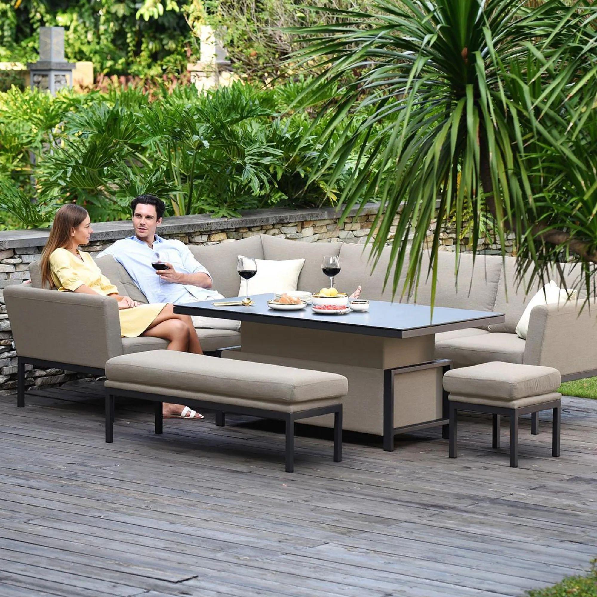 Product photograph of Maze Pulse Oatmeal Fabric 8 Seater Rectangular Corner Sofa Dining Set With Footstool Bench And Rising Table from Choice Furniture Superstore.