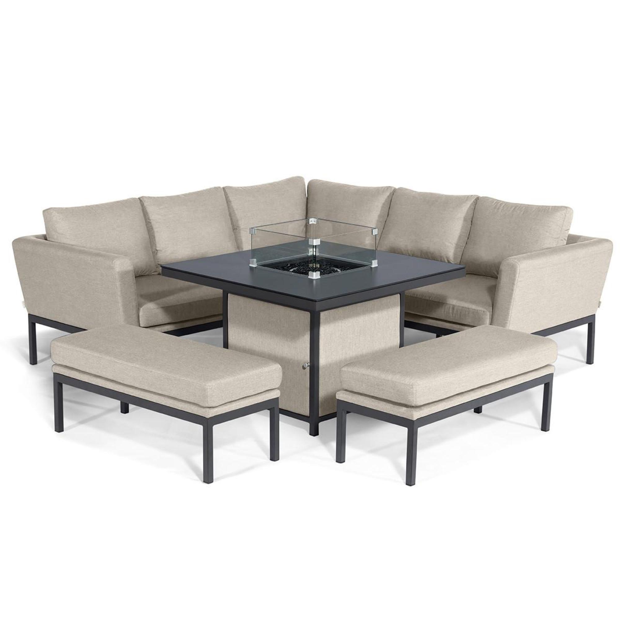 Product photograph of Maze Pulse Oatmeal Fabric 8 Seater Square Corner Sofa Dining Set With 2 Benches And Fire Pit Table from Choice Furniture Superstore.