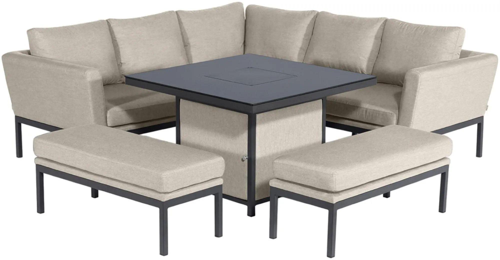 Product photograph of Maze Pulse Oatmeal Fabric 8 Seater Square Corner Sofa Dining Set With 2 Benches And Fire Pit Table from Choice Furniture Superstore.