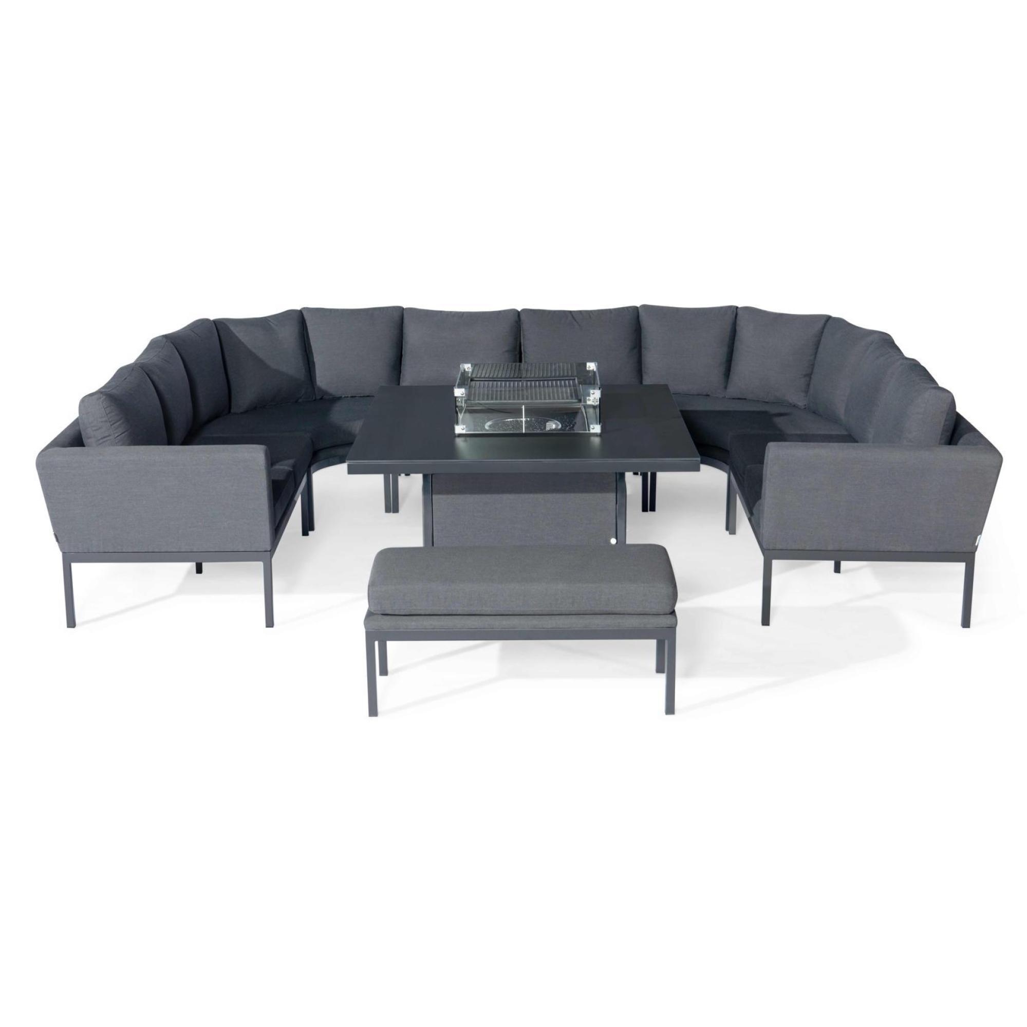 Product photograph of Maze Pulse Flanelle Fabric 10 Seater U Shape Corner Sofa Dining Set With Bench And Fire Pit Table from Choice Furniture Superstore.