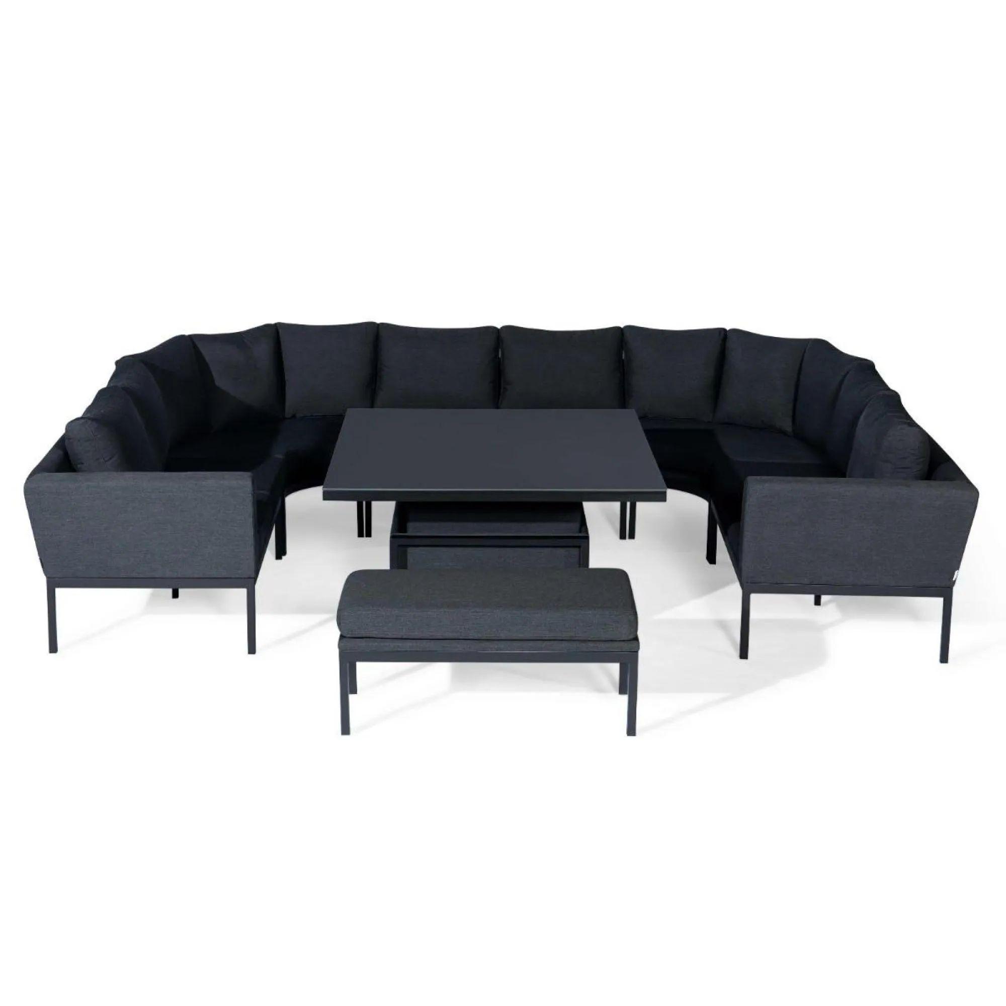 Product photograph of Maze Pulse Charcoal Fabric U Shape 9 Seater Corner Sofa Dining Set With Rising Table And Bench from Choice Furniture Superstore.