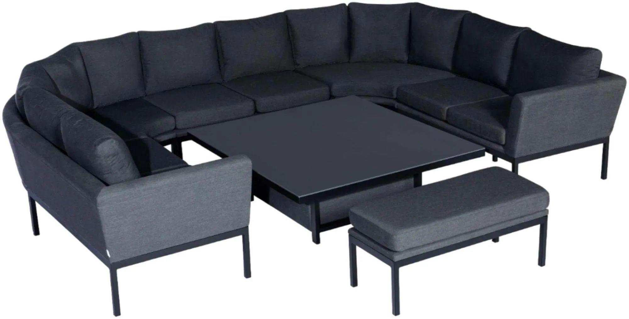 Product photograph of Maze Pulse Charcoal Fabric U Shape 9 Seater Corner Sofa Dining Set With Rising Table And Bench from Choice Furniture Superstore.