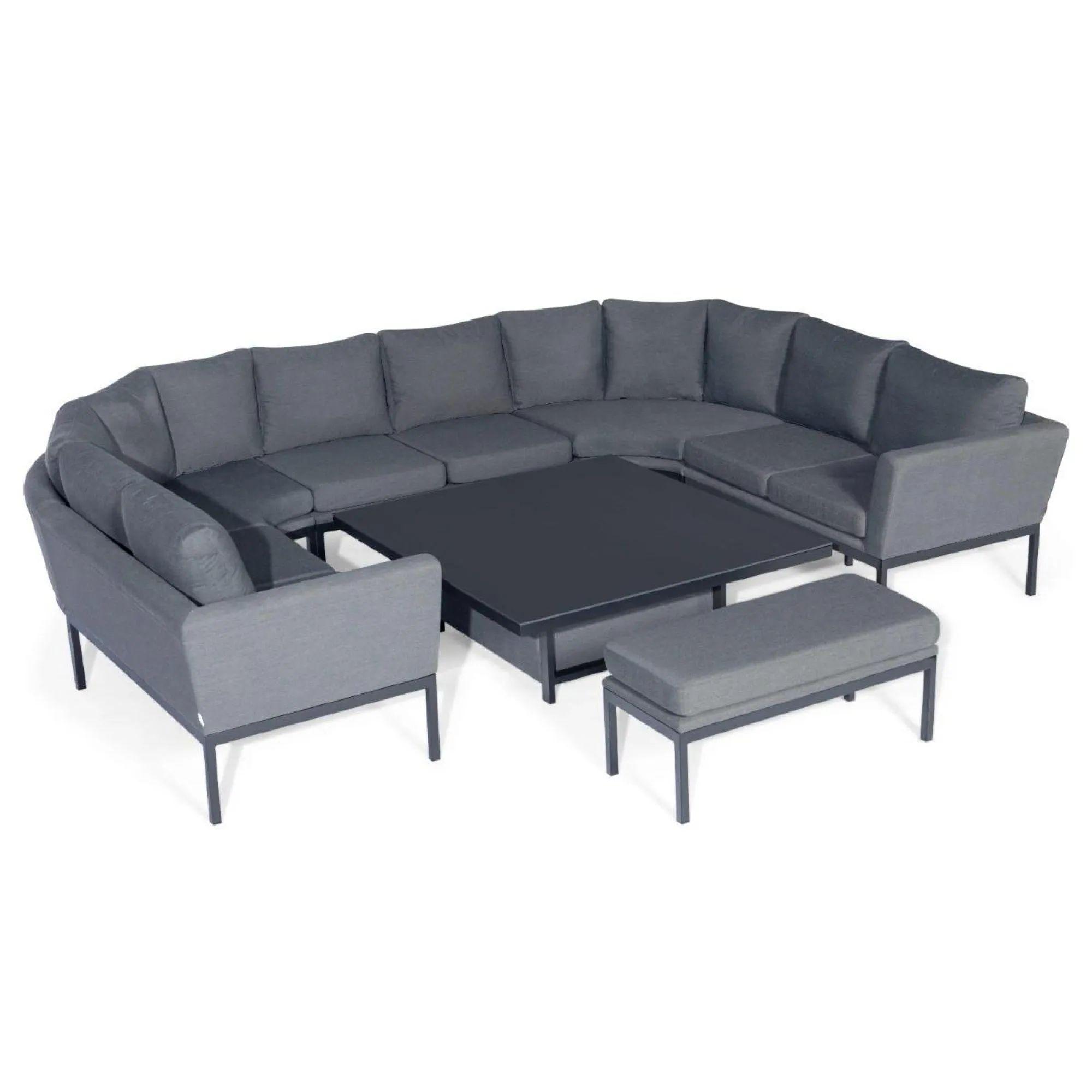 Product photograph of Maze Pulse Flanelle Fabric U Shape 9 Seater Corner Sofa Dining Set With Rising Table And Bench from Choice Furniture Superstore.