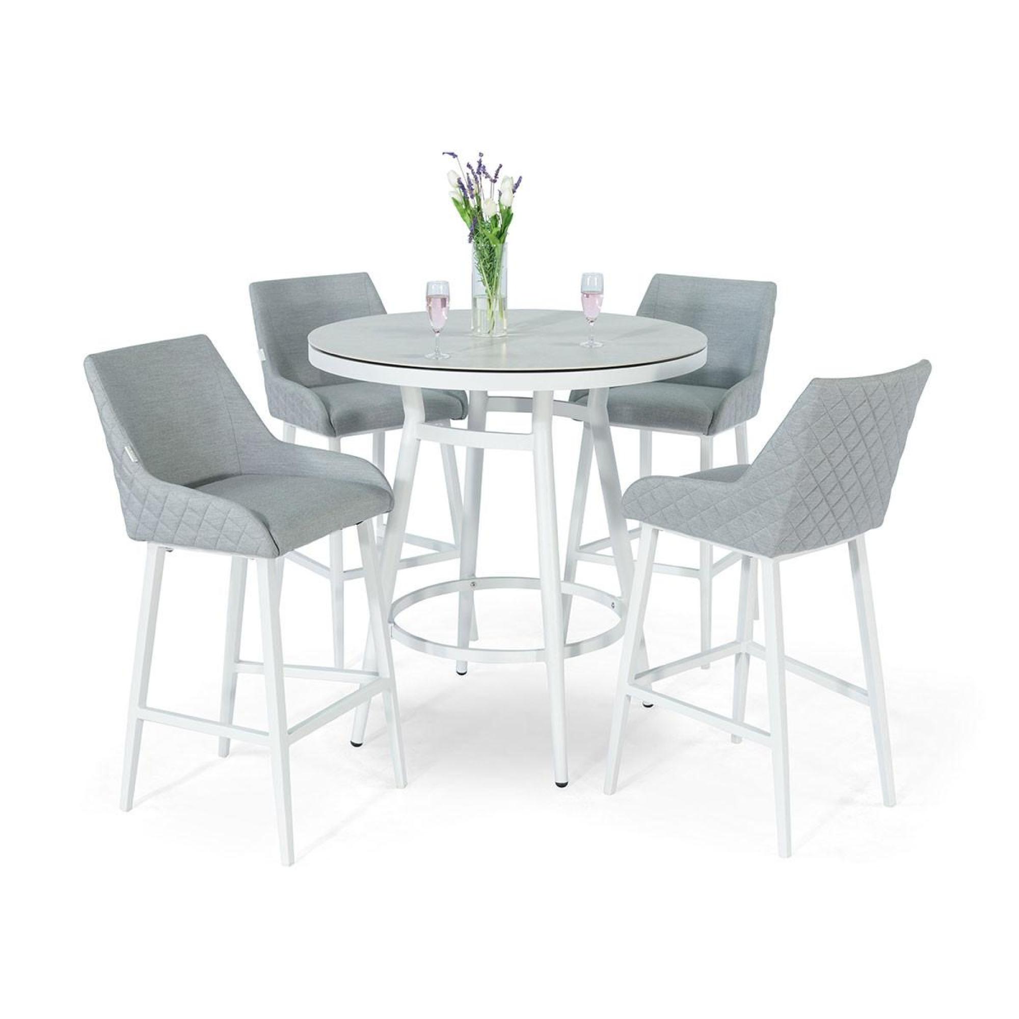 Product photograph of Maze Regal Lead Chine Fabric 4 Seater Round Bar Set With 4 Chairs And Table from Choice Furniture Superstore.