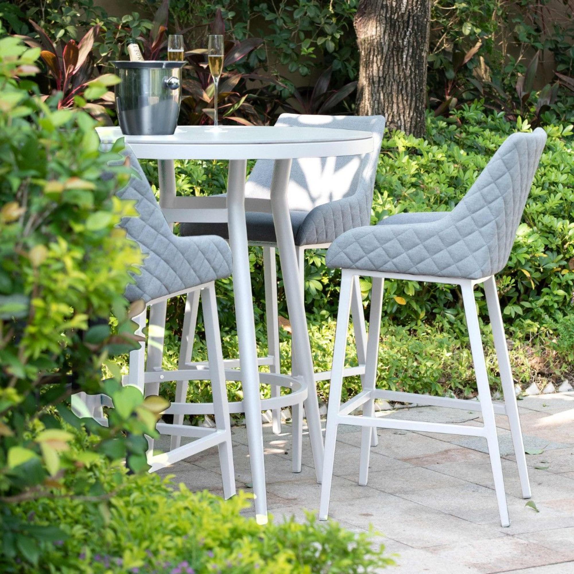 Product photograph of Maze Regal Lead Chine Fabric 4 Seater Round Bar Set With 4 Chairs And Table from Choice Furniture Superstore.