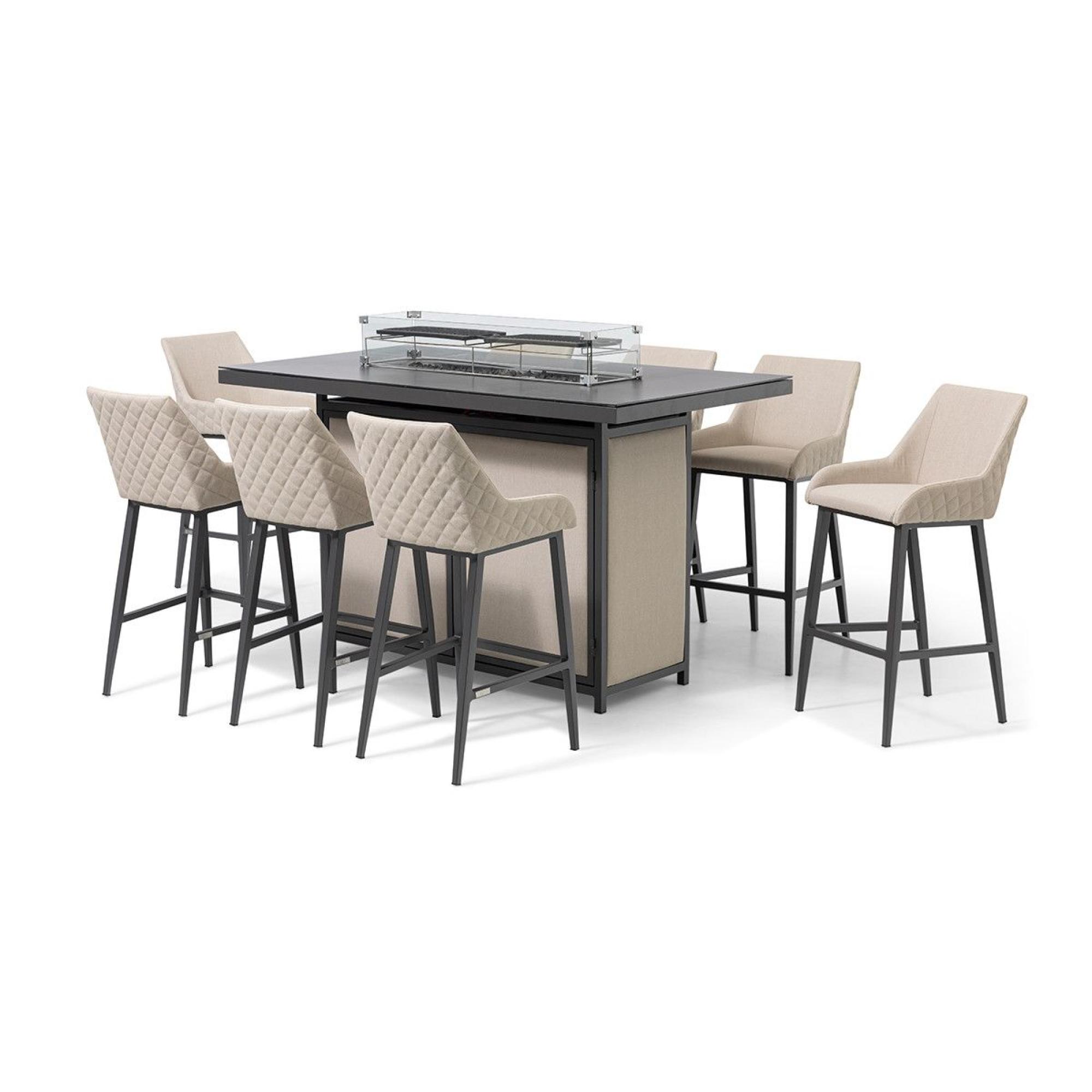 Product photograph of Maze Regal Oatmeal Fabric 8 Seater Rectangular Bar Set With 8 Chairs And Fire Pit Table from Choice Furniture Superstore.