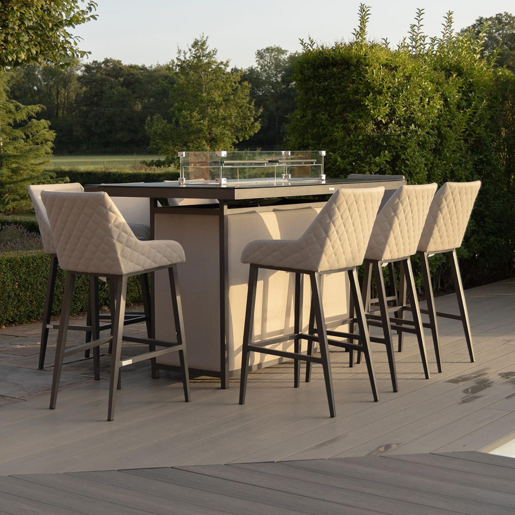 Product photograph of Maze Regal Oatmeal Fabric 8 Seater Rectangular Bar Set With 8 Chairs And Fire Pit Table from Choice Furniture Superstore.