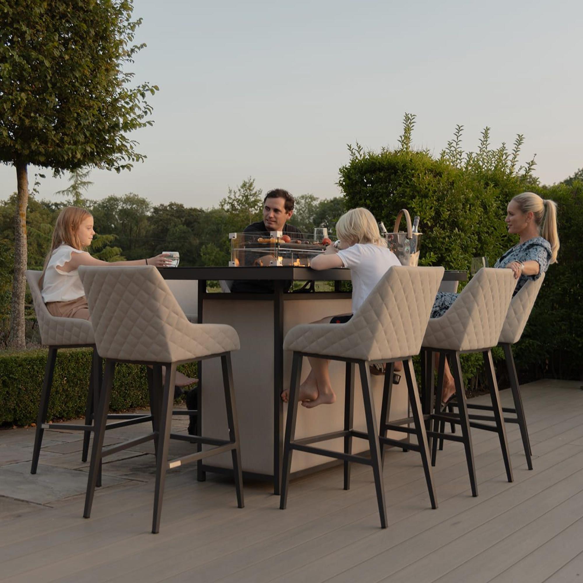 Product photograph of Maze Regal Oatmeal Fabric 8 Seater Rectangular Bar Set With 8 Chairs And Fire Pit Table from Choice Furniture Superstore.