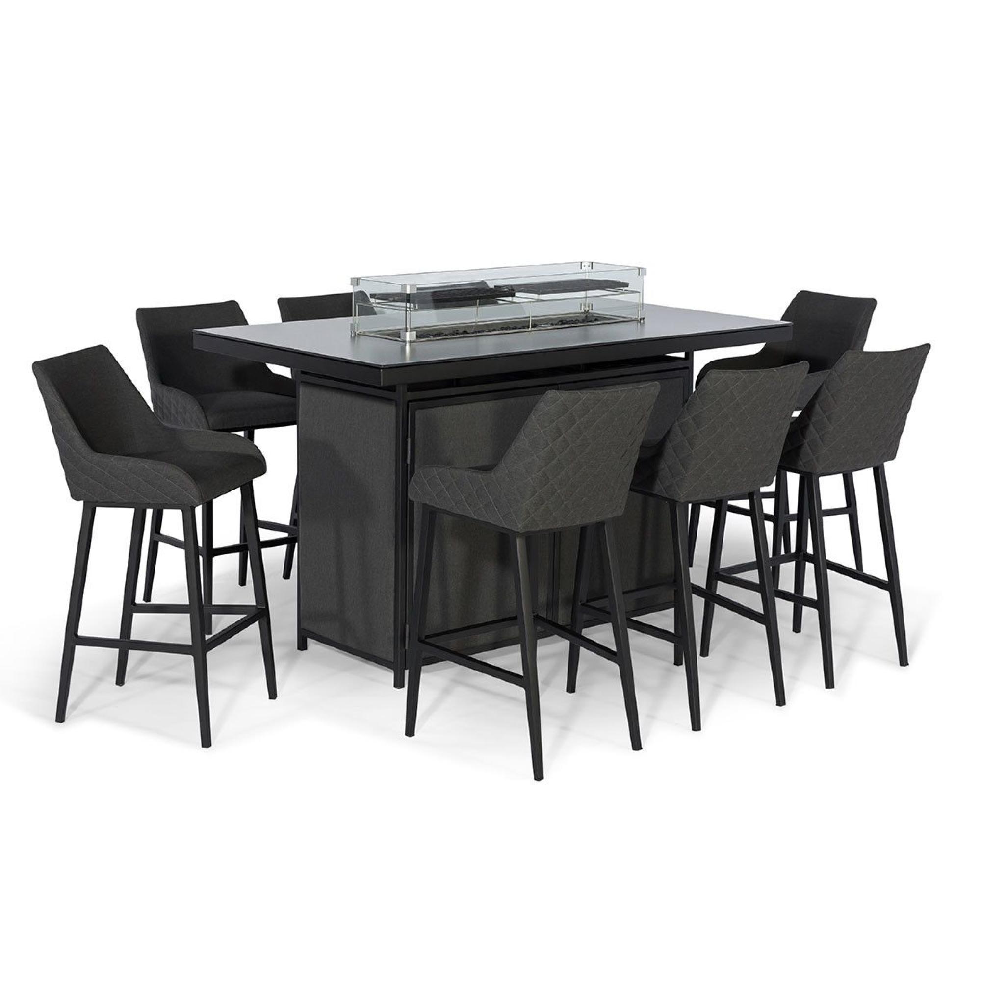 Product photograph of Maze Regal Charcoal Fabric 8 Seater Rectangular Bar Set With 8 Chairs And Fire Pit Table from Choice Furniture Superstore.