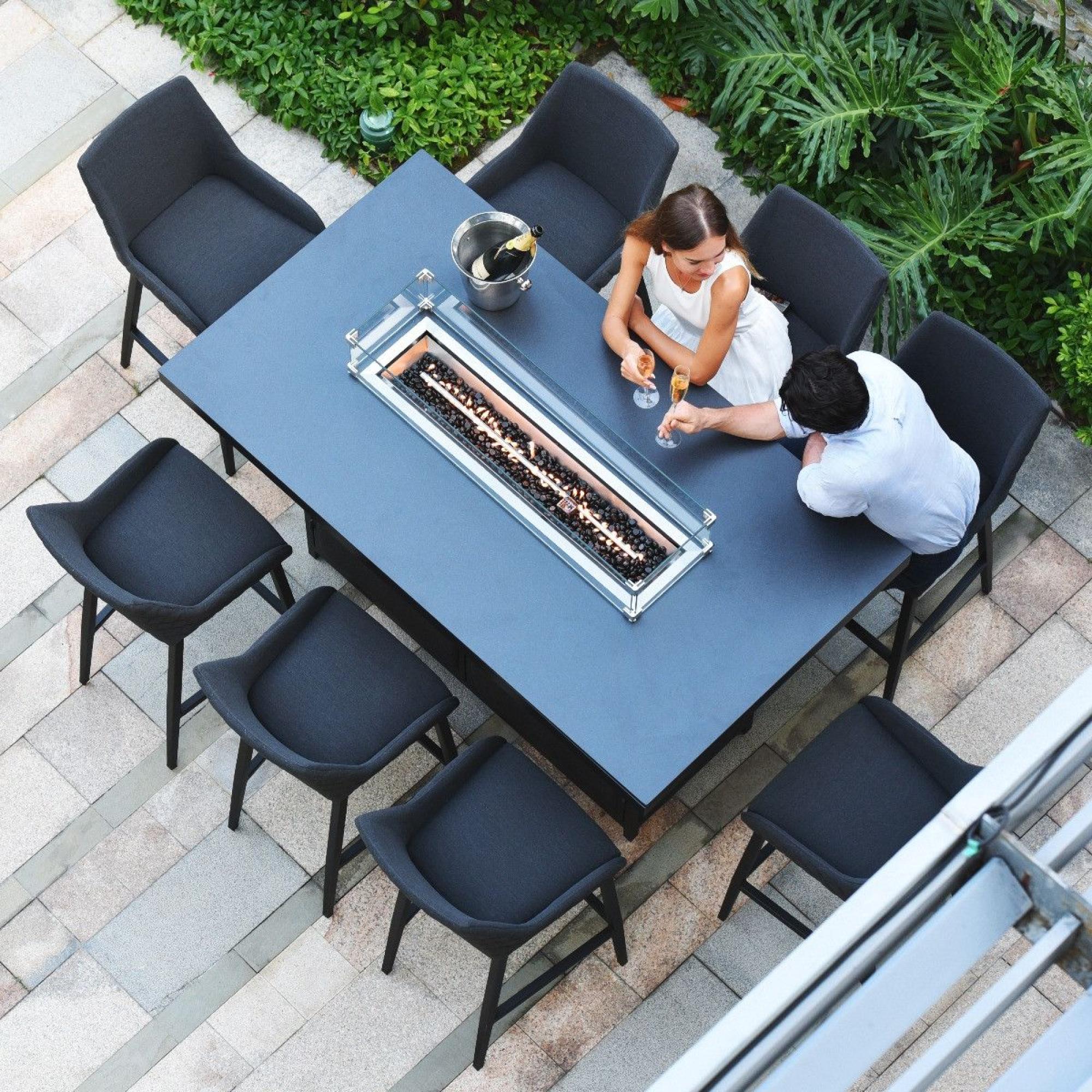 Product photograph of Maze Regal Charcoal Fabric 8 Seater Rectangular Bar Set With 8 Chairs And Fire Pit Table from Choice Furniture Superstore.