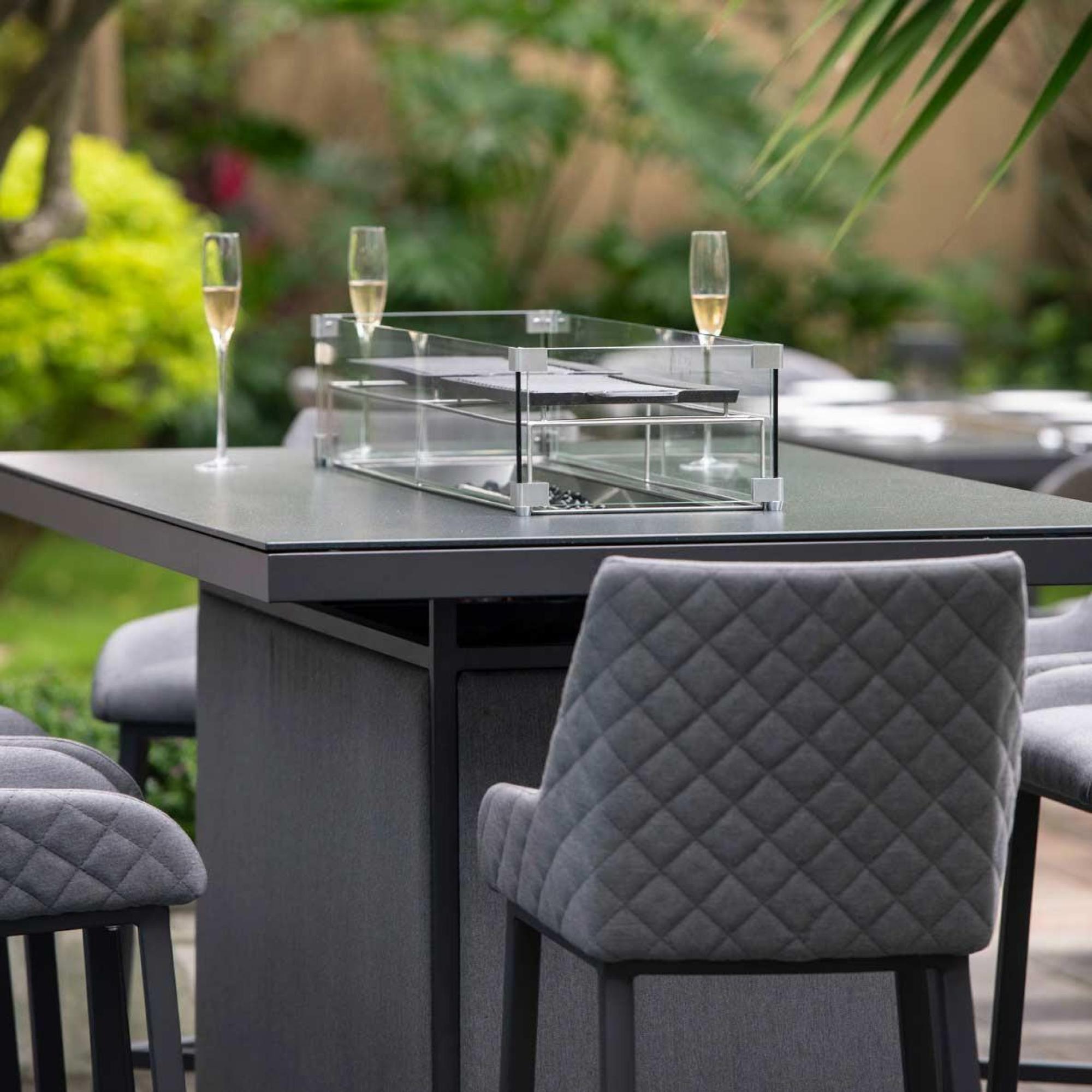 Product photograph of Maze Regal Flanelle Fabric 8 Seater Rectangular Bar Set With 8 Chairs And Fire Pit Table from Choice Furniture Superstore.