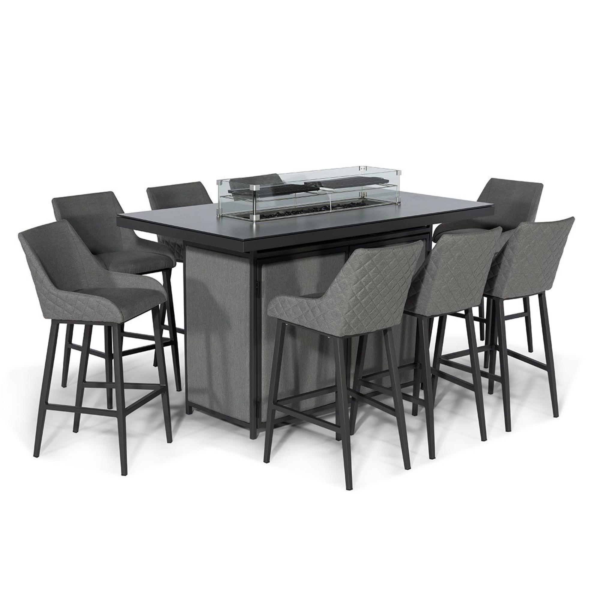 Product photograph of Maze Regal Flanelle Fabric 8 Seater Rectangular Bar Set With 8 Chairs And Fire Pit Table from Choice Furniture Superstore.