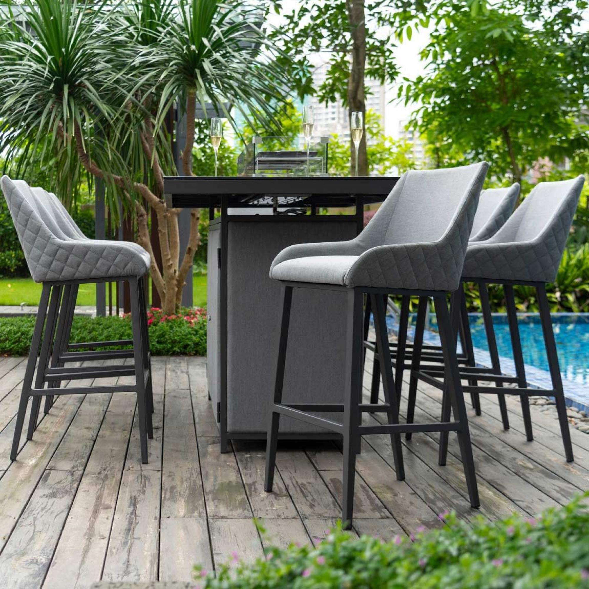 Product photograph of Maze Regal Flanelle Fabric 8 Seater Rectangular Bar Set With 8 Chairs And Fire Pit Table from Choice Furniture Superstore.