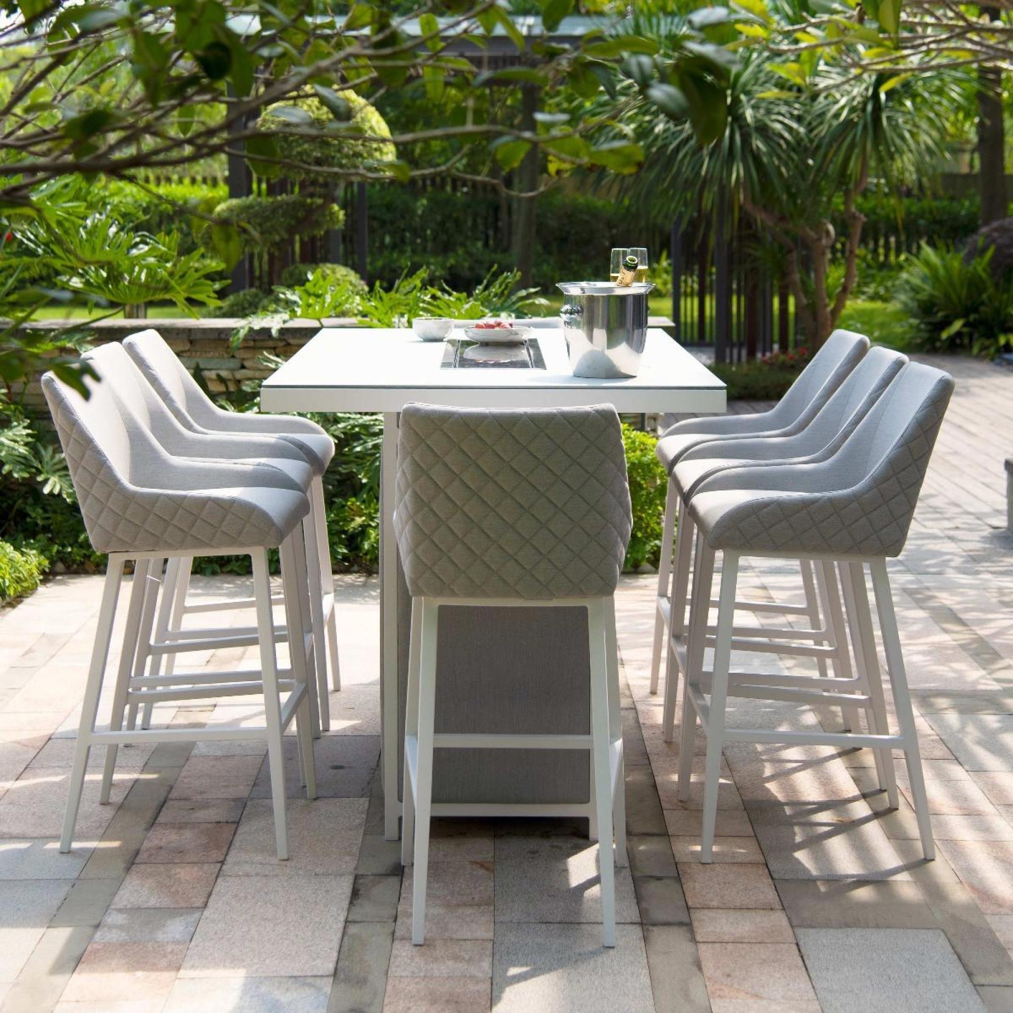 Product photograph of Maze Regal Lead Chine Fabric 8 Seater Rectangular Bar Set With 8 Chairs And Fire Pit Table from Choice Furniture Superstore.