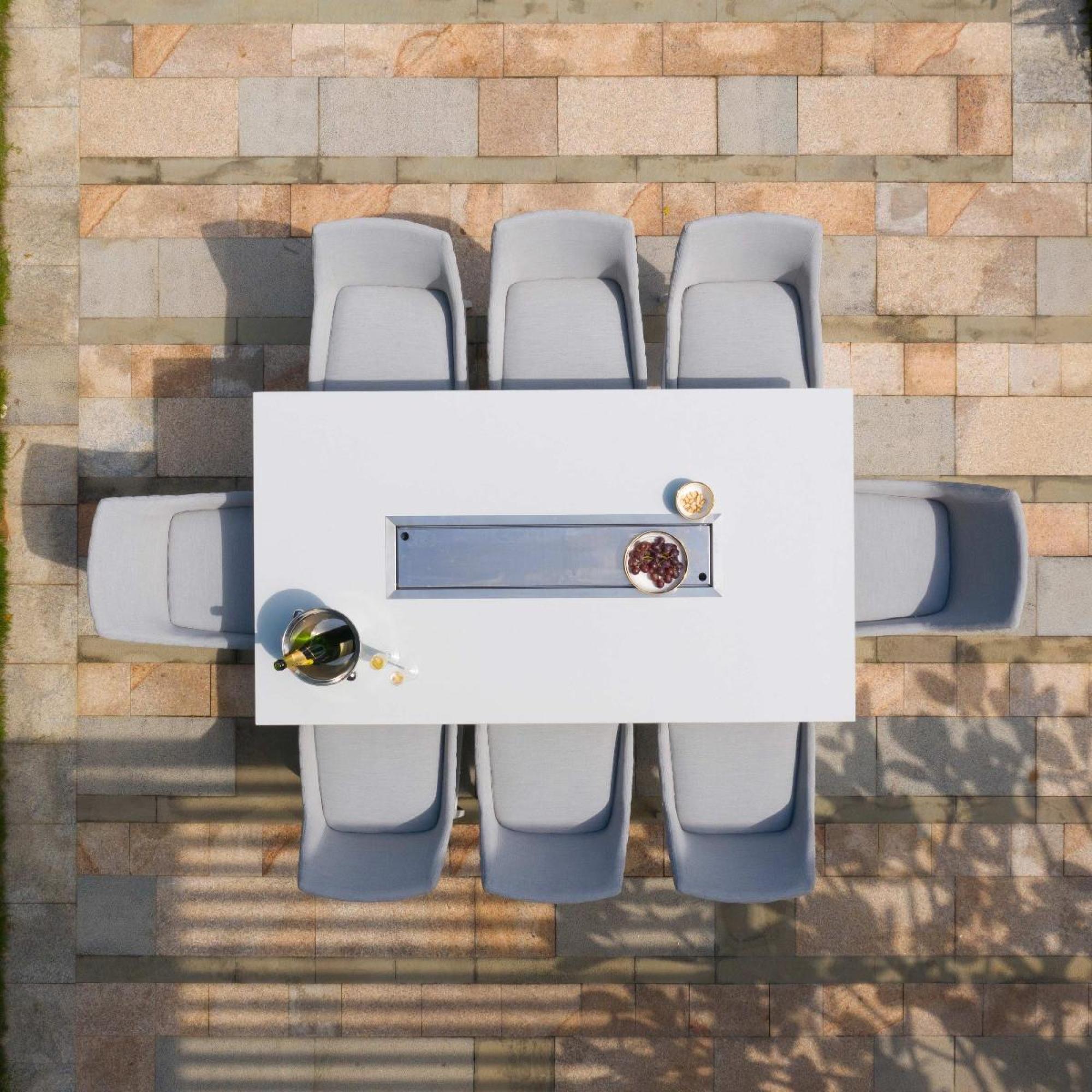 Product photograph of Maze Regal Lead Chine Fabric 8 Seater Rectangular Bar Set With 8 Chairs And Fire Pit Table from Choice Furniture Superstore.