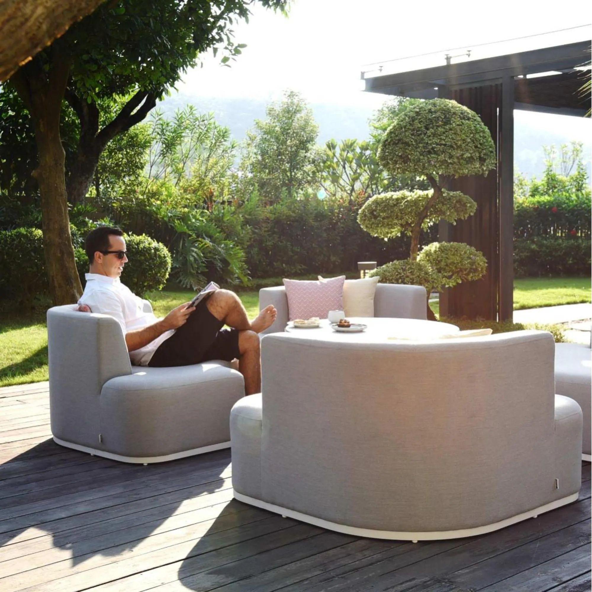 Product photograph of Maze Snug Lifestyle Suite Oatmeal Fabric Sofa Daybeds With Rising Table from Choice Furniture Superstore.