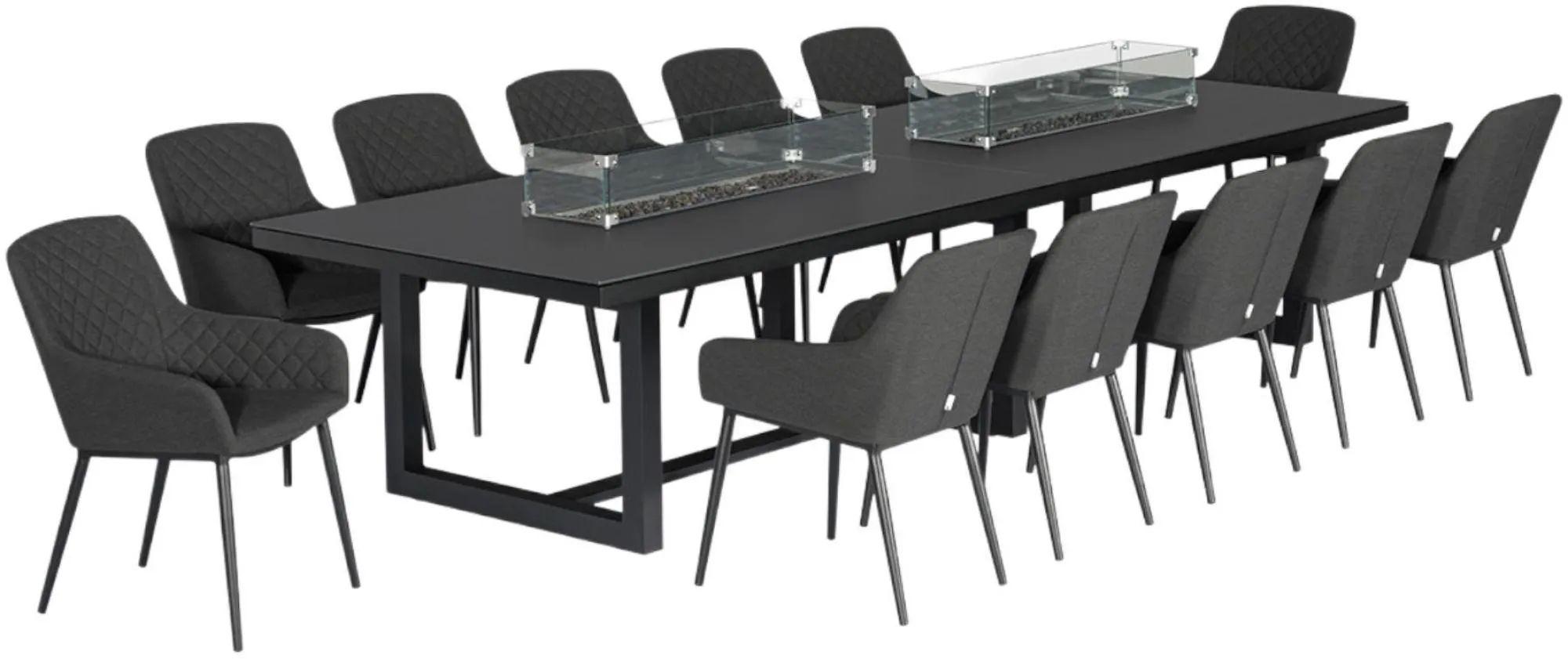 Product photograph of Maze Zest Charcoal Aluminium 12 Seater Rectangular Dining Set With 12 Chairs And Fire Pit Table from Choice Furniture Superstore.