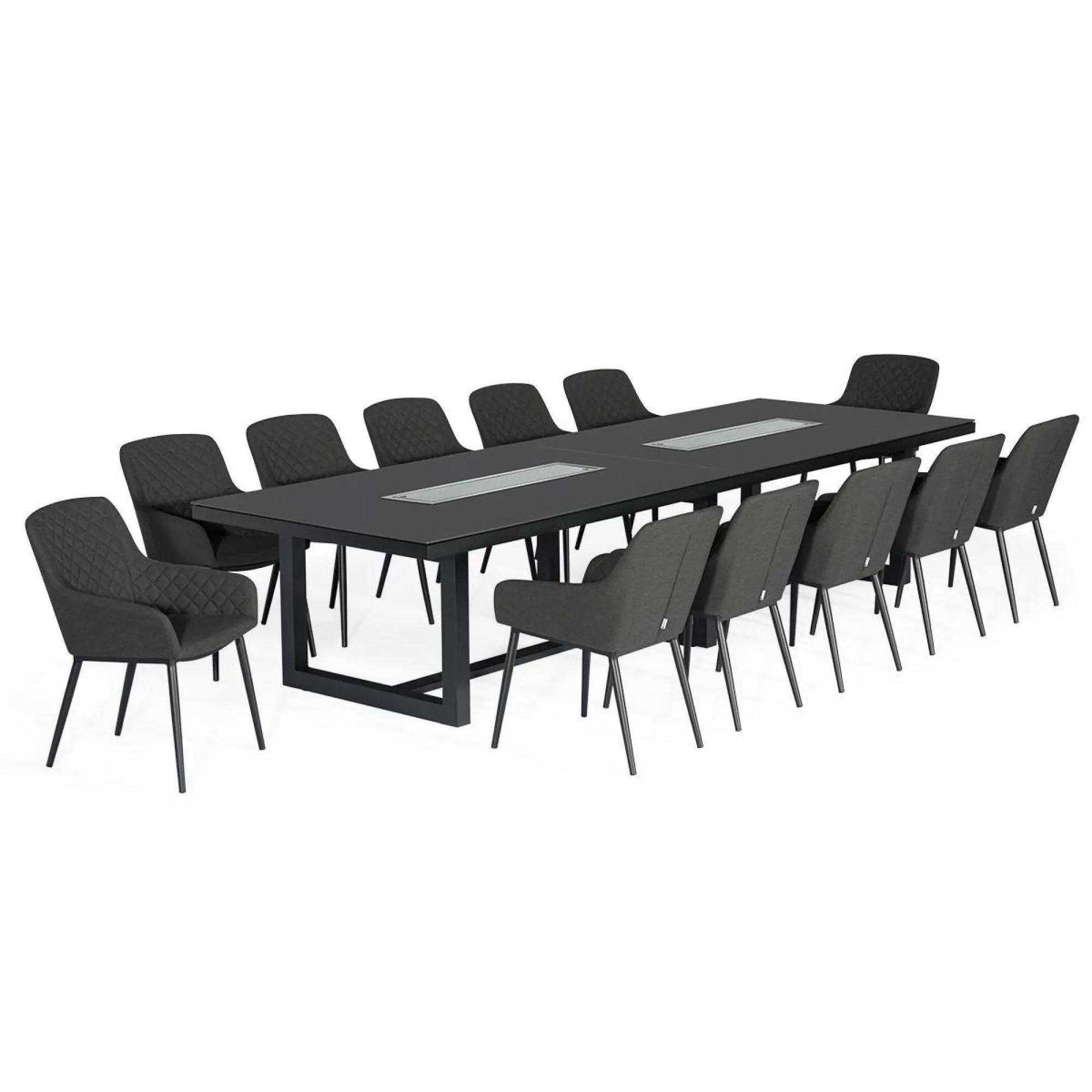 Product photograph of Maze Zest Charcoal Aluminium 12 Seater Rectangular Dining Set With 12 Chairs And Fire Pit Table from Choice Furniture Superstore.