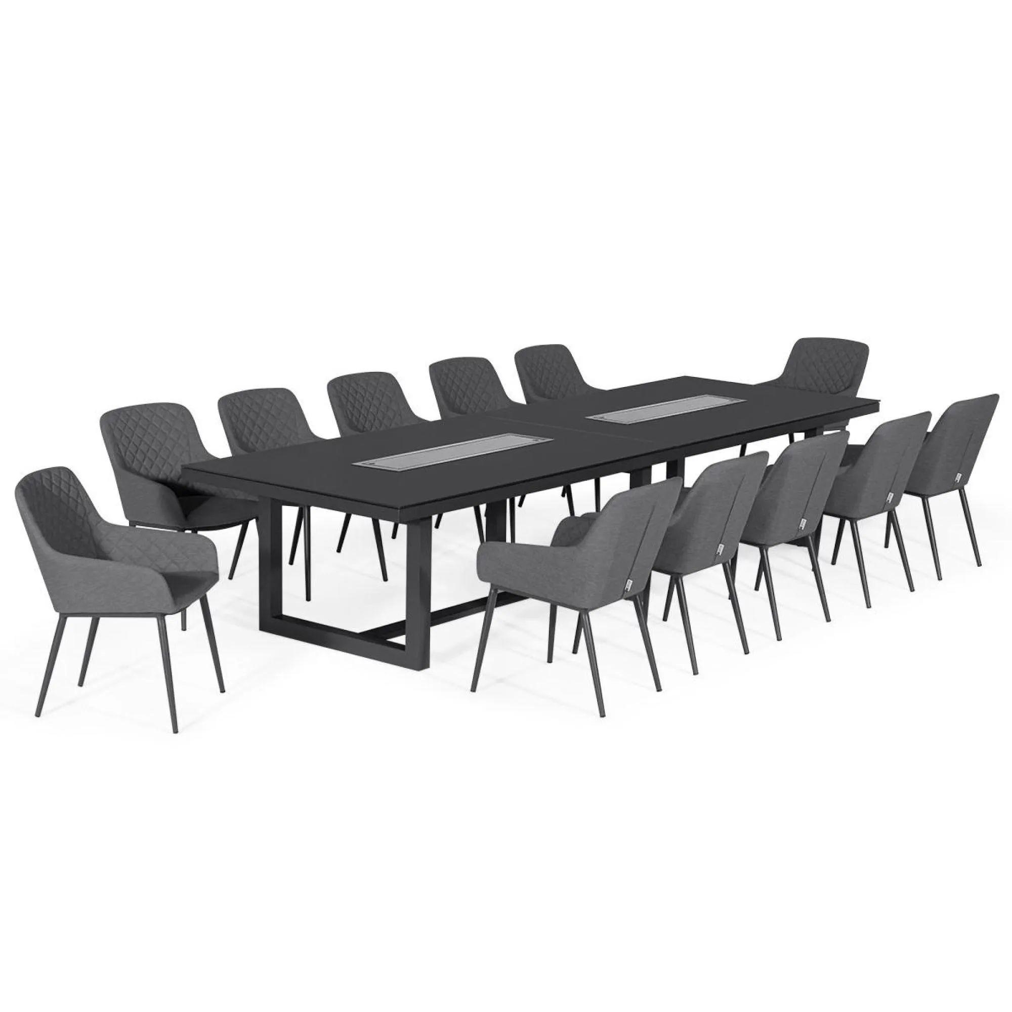 Product photograph of Maze Zest Flanelle Aluminium 12 Seater Rectangular Dining Set With 12 Chairs And Fire Pit Table from Choice Furniture Superstore.