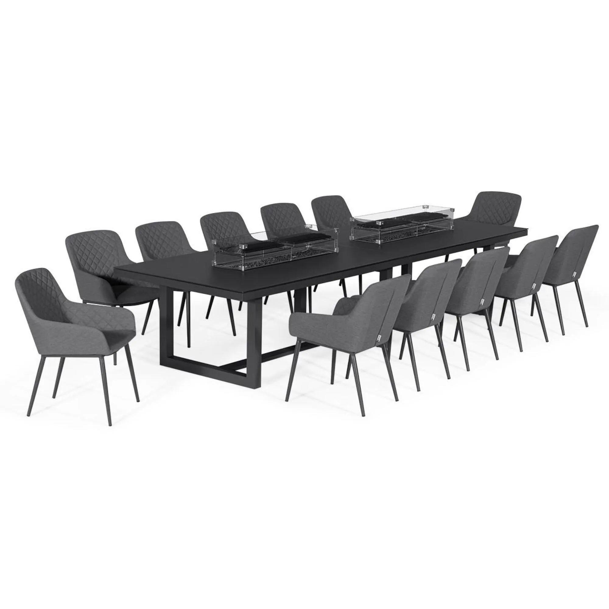 Product photograph of Maze Zest Flanelle Aluminium 12 Seater Rectangular Dining Set With 12 Chairs And Fire Pit Table from Choice Furniture Superstore.