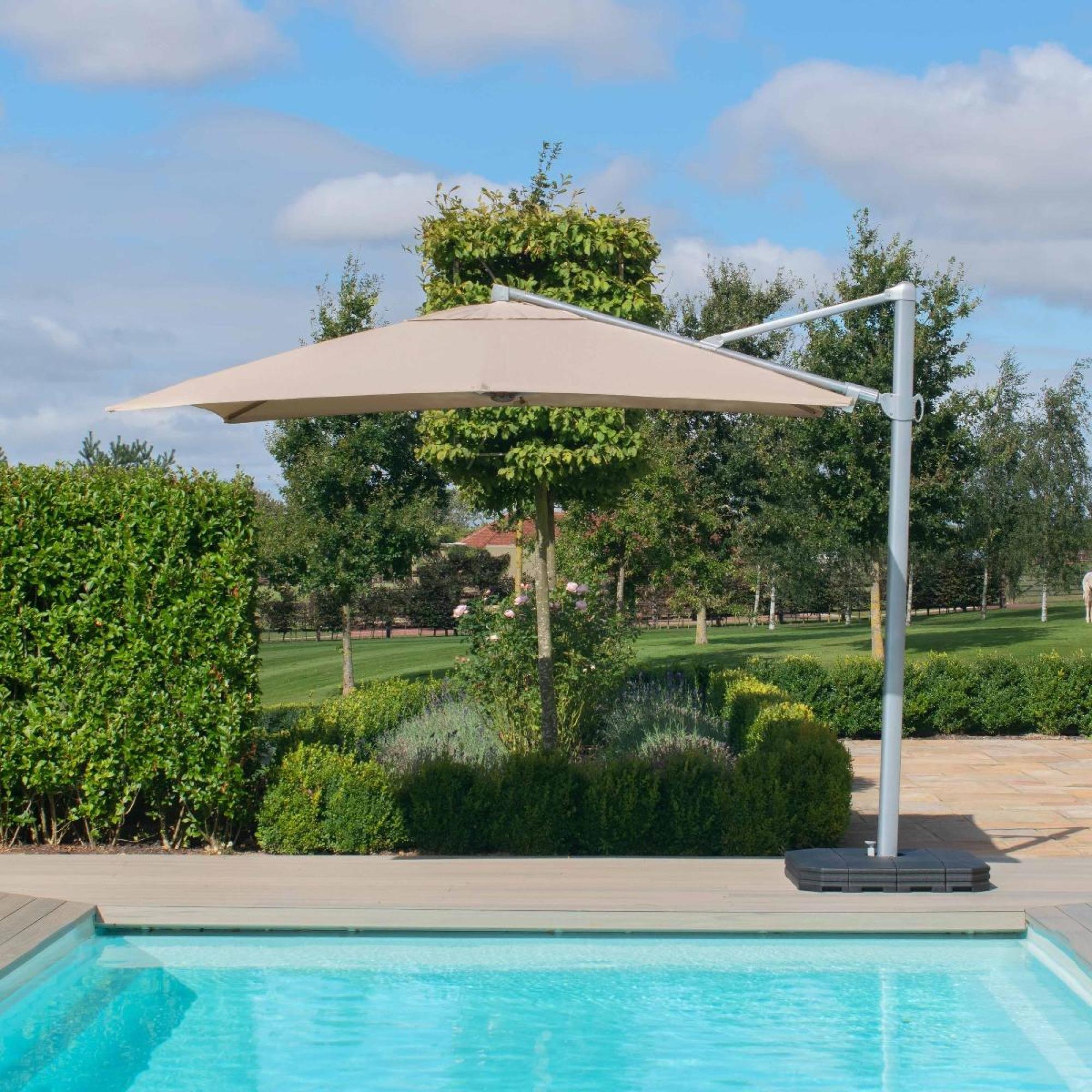 Product photograph of Maze Zeus Beige Aluminium Led Round Cantilever Parasol from Choice Furniture Superstore.