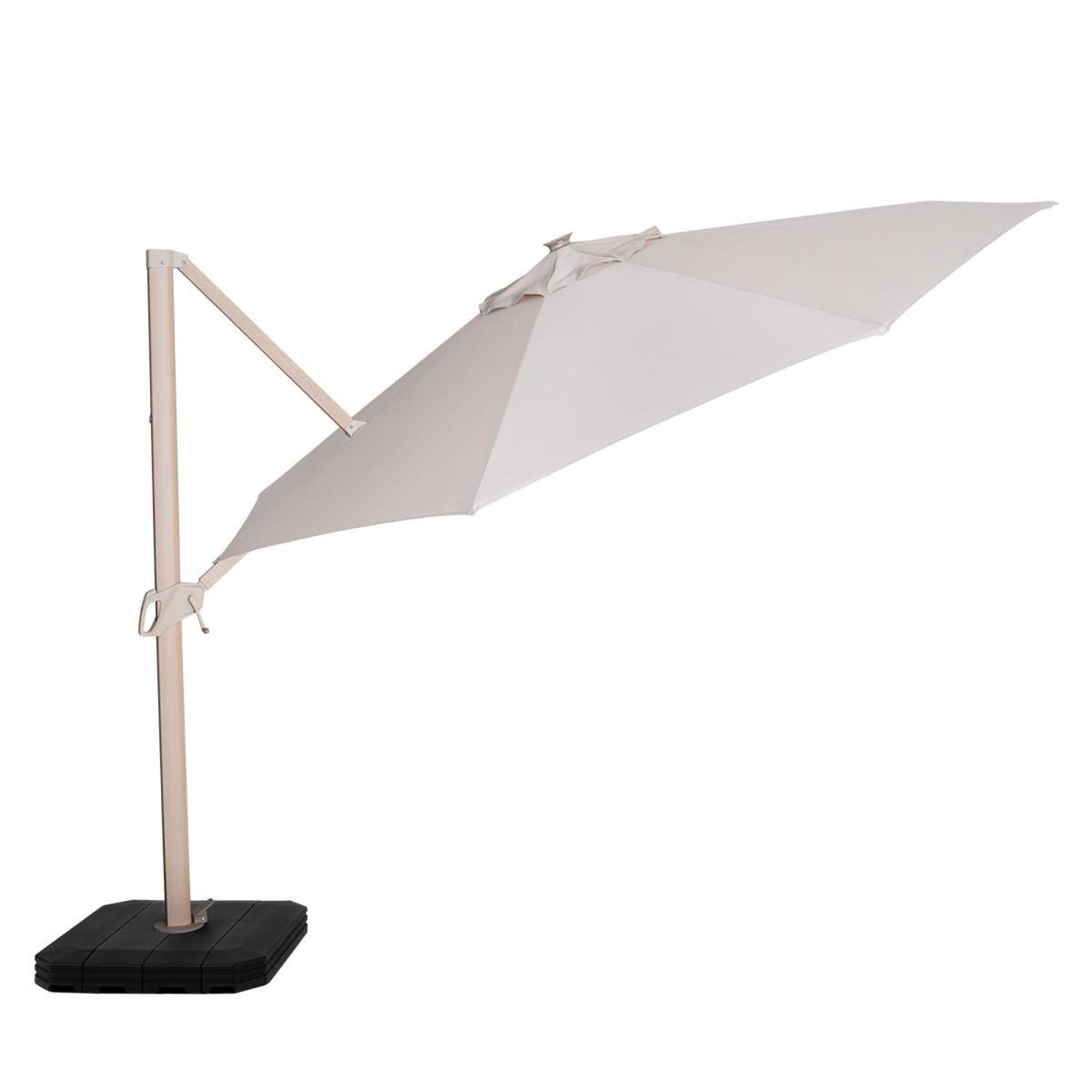 Product photograph of Maze Zeus Beige Aluminium Led Round Wood Effect Cantilever Parasol from Choice Furniture Superstore.