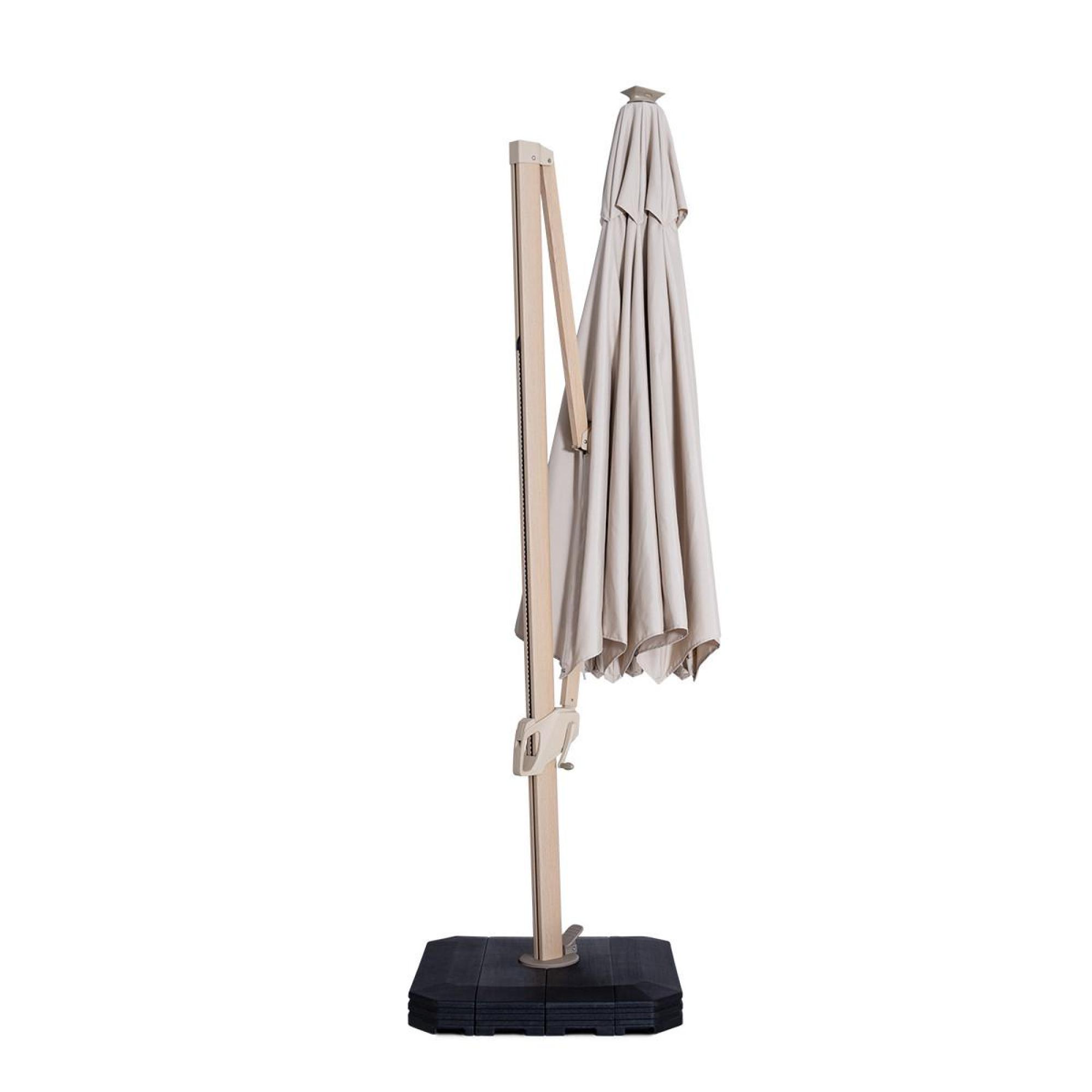 Product photograph of Maze Zeus Beige Aluminium Led Round Wood Effect Cantilever Parasol from Choice Furniture Superstore.