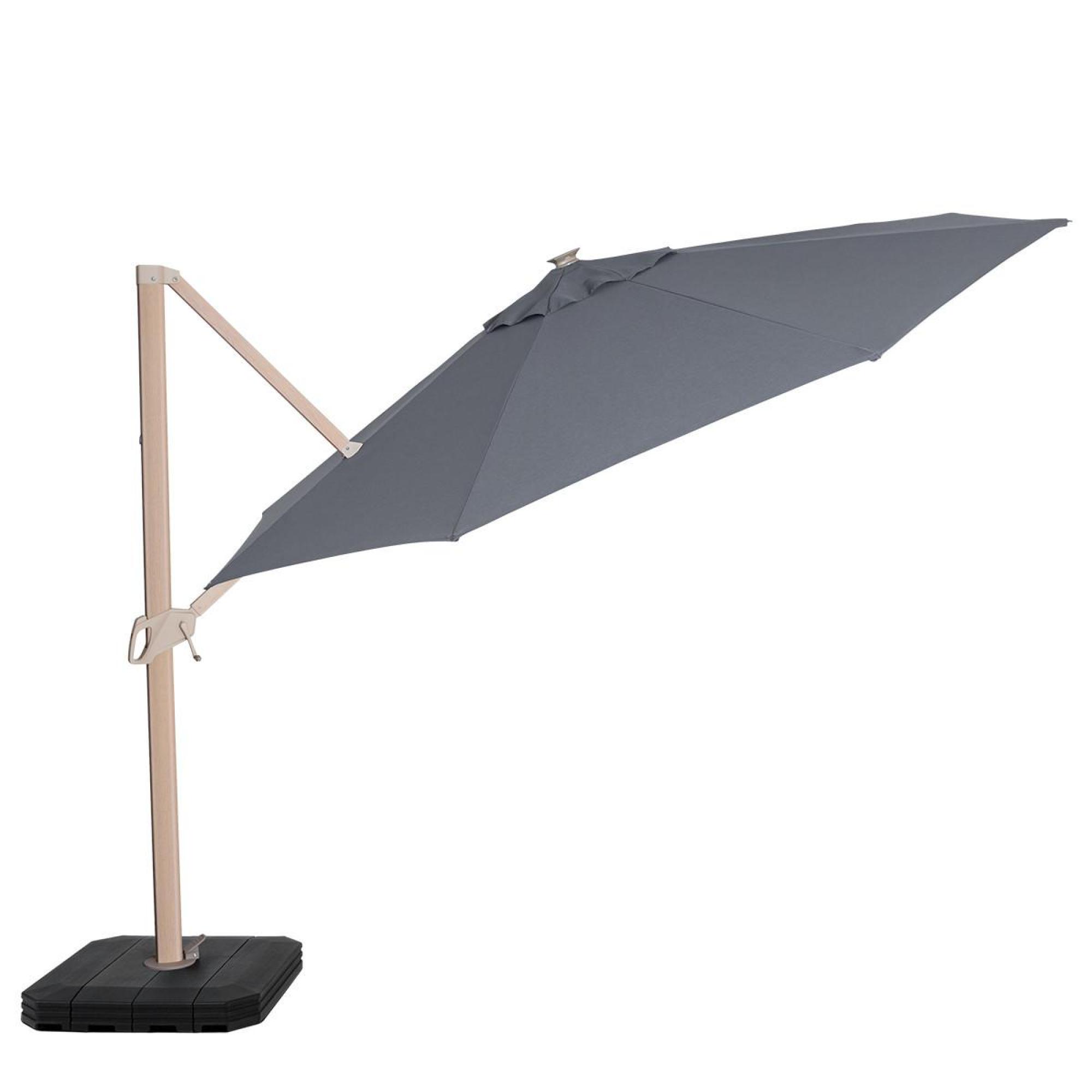 Product photograph of Maze Zeus Grey Aluminium Led Round Wood Effect Cantilever Parasol from Choice Furniture Superstore.