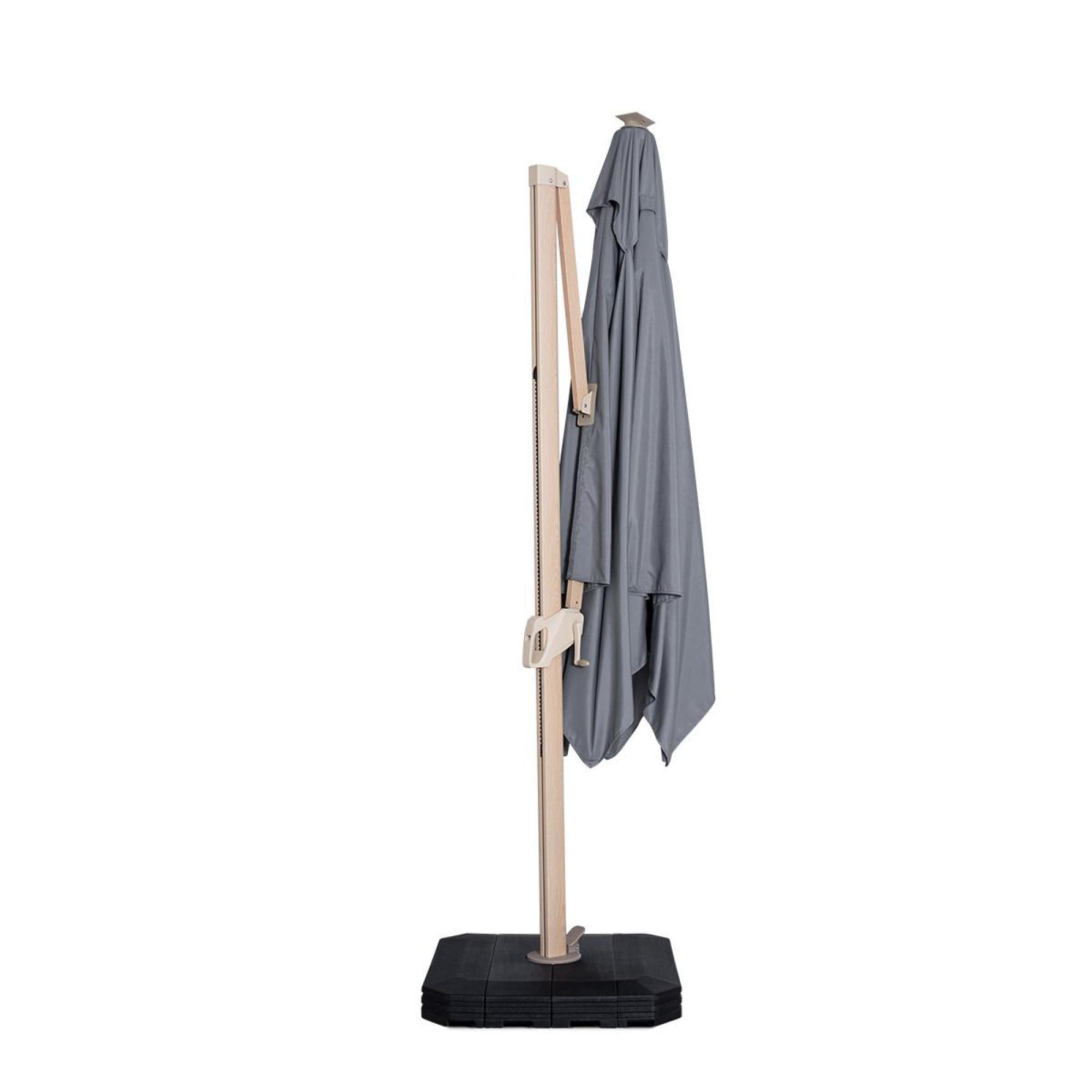 Product photograph of Maze Zeus Grey Aluminium Led Square Wood Effect Cantilever Parasol from Choice Furniture Superstore.