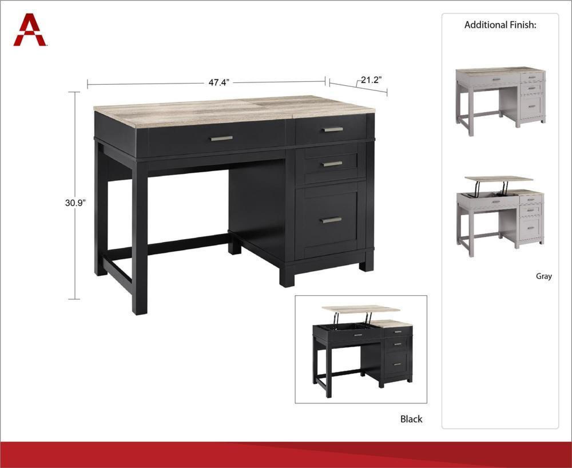 Product photograph of Alphason Carver Lift Top Office Desk In Grey - 9257096comuk from Choice Furniture Superstore.