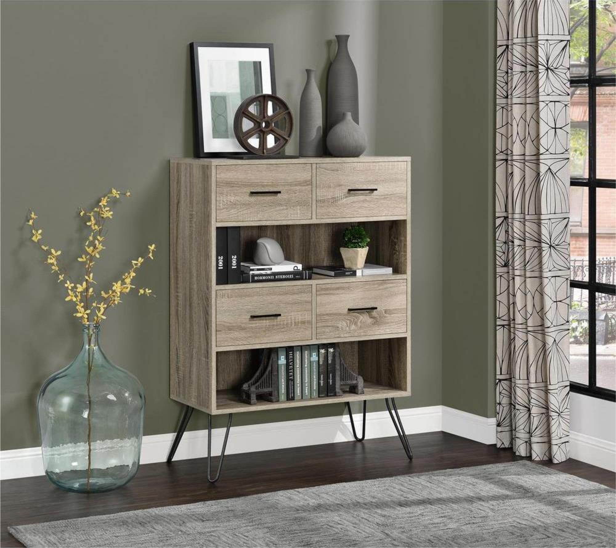 Product photograph of Alphason Landon Retro Bookcase In Distressed Grey Oak - 9654096pcomuk from Choice Furniture Superstore.