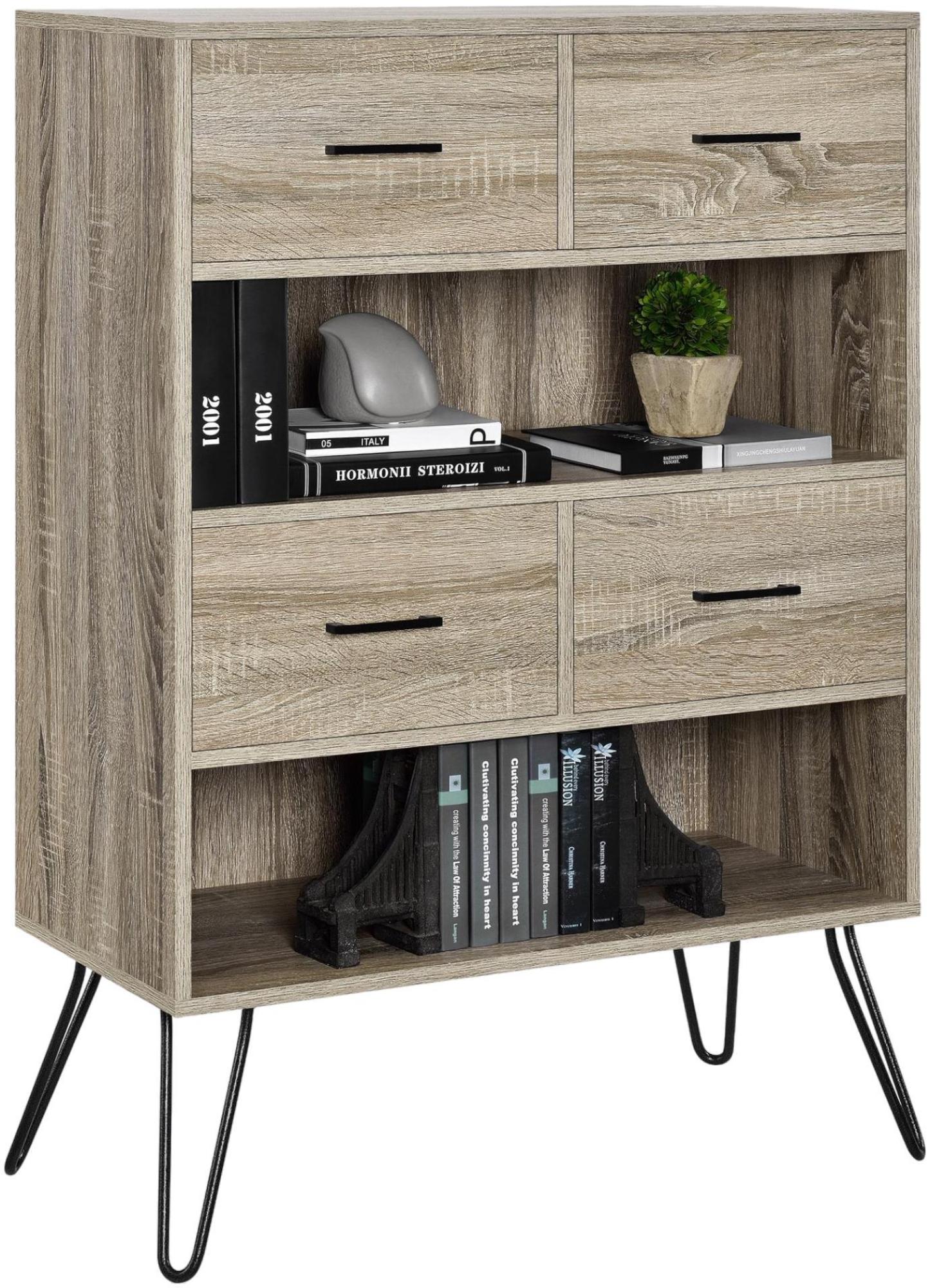 Product photograph of Alphason Landon Retro Bookcase In Distressed Grey Oak - 9654096pcomuk from Choice Furniture Superstore.