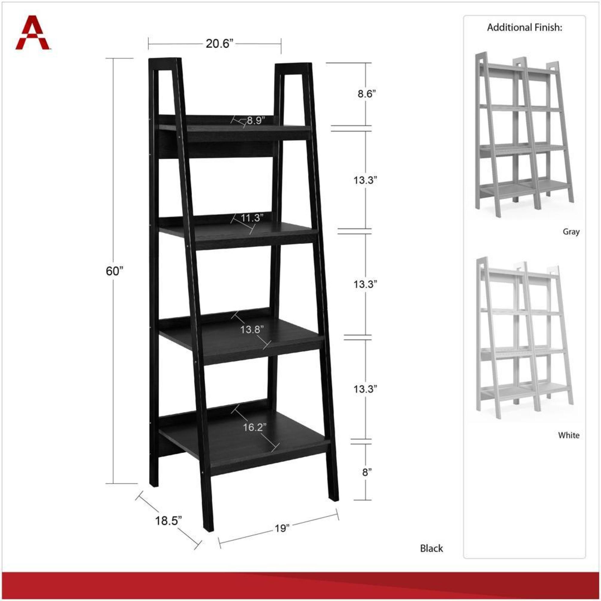 Product photograph of Alphason Lawrence Black 4 Shelf Ladder Bookcase from Choice Furniture Superstore.