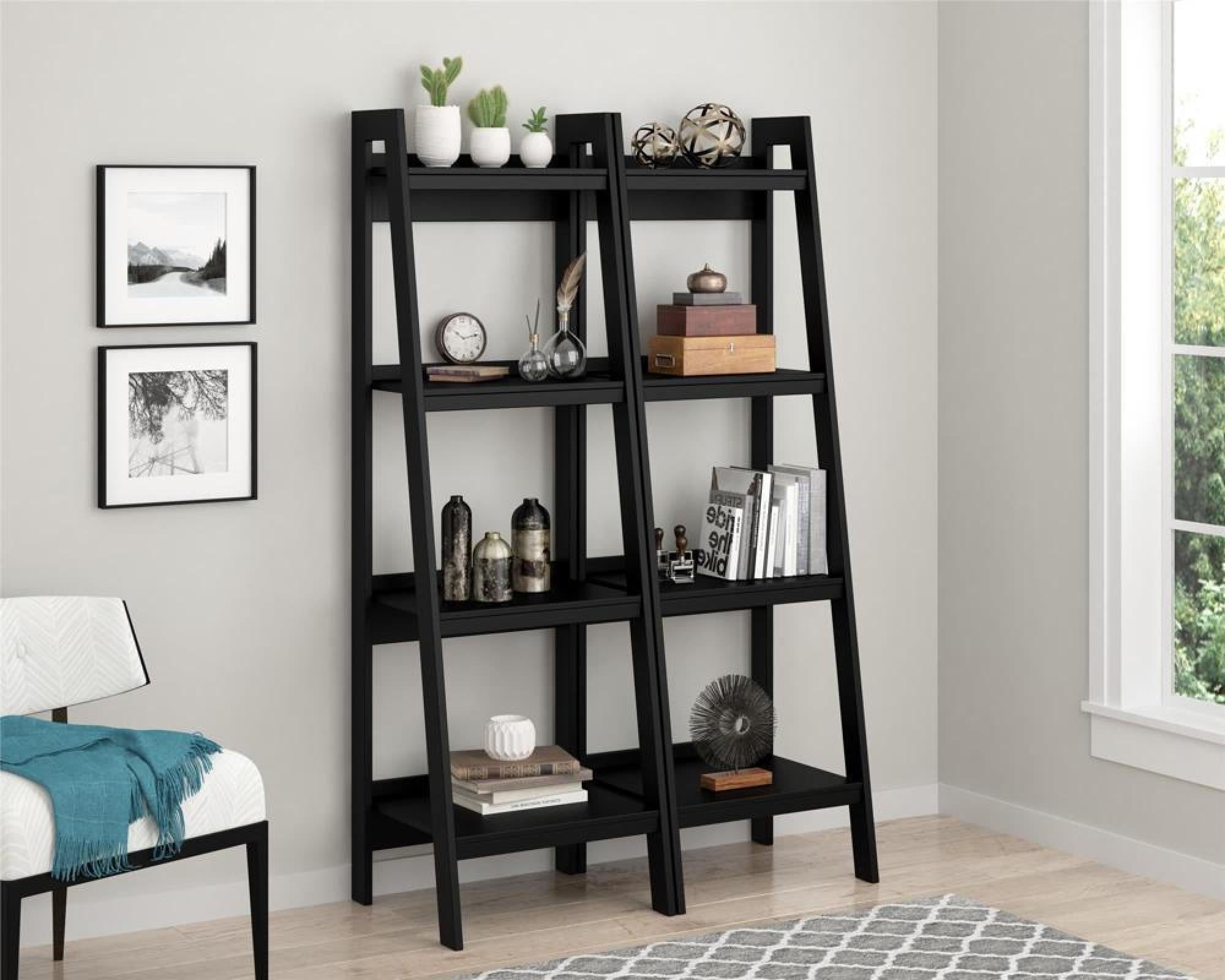 Product photograph of Alphason Lawrence Black 4 Shelf Ladder Bookcase from Choice Furniture Superstore.