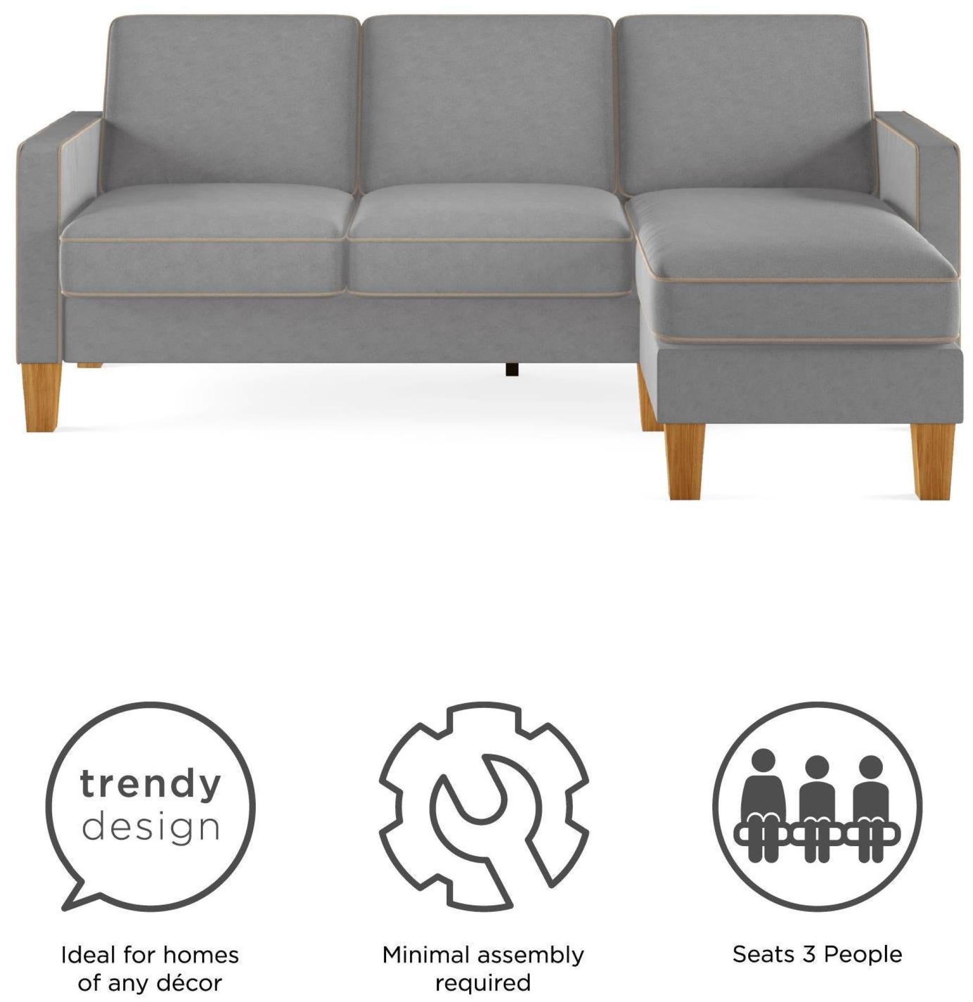 Product photograph of Alphason Novogratz Bowen Grey Chenille Fabric Sectional Sofa - Da036secuk from Choice Furniture Superstore.