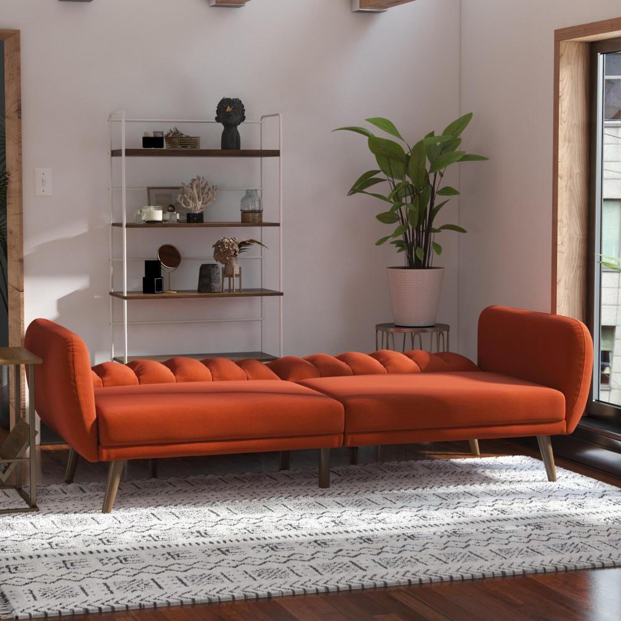 Product photograph of Alphason Novogratz Brittany Orange Linen Futon Sofa Bed - 2115529nuk from Choice Furniture Superstore.