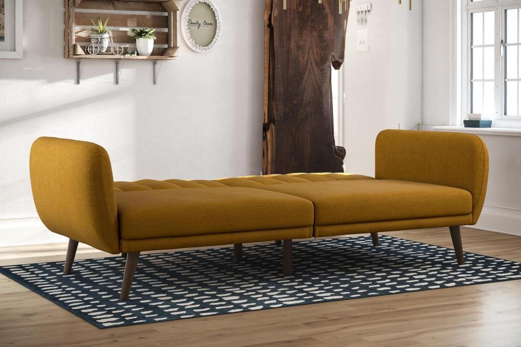 Product photograph of Alphason Novogratz Brittany Mustard Linen Futon Sofa Bed - 2115929nuk from Choice Furniture Superstore.