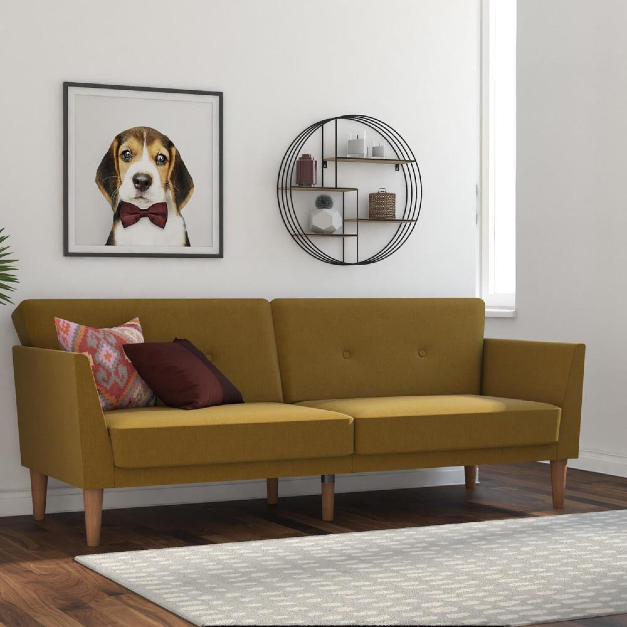 Product photograph of Alphason Novogratz Regal Mustard Linen Futon Sofa Bed - 2180329nuk from Choice Furniture Superstore.
