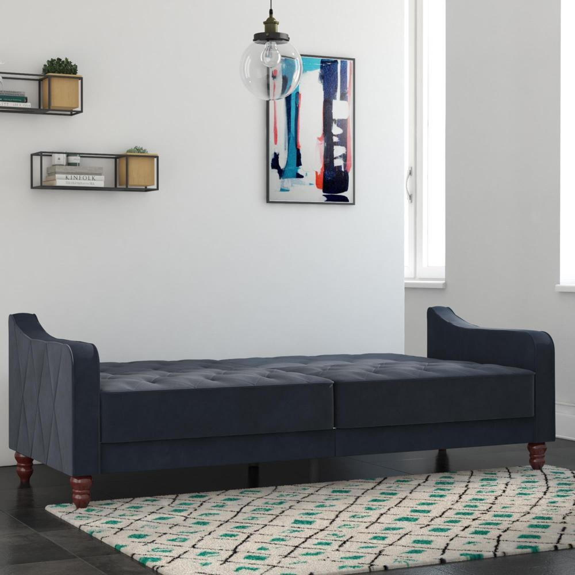 Alphason Novogratz Vintage Blue Velvet Tufted Futon Sofa Bed - 2238679NUK