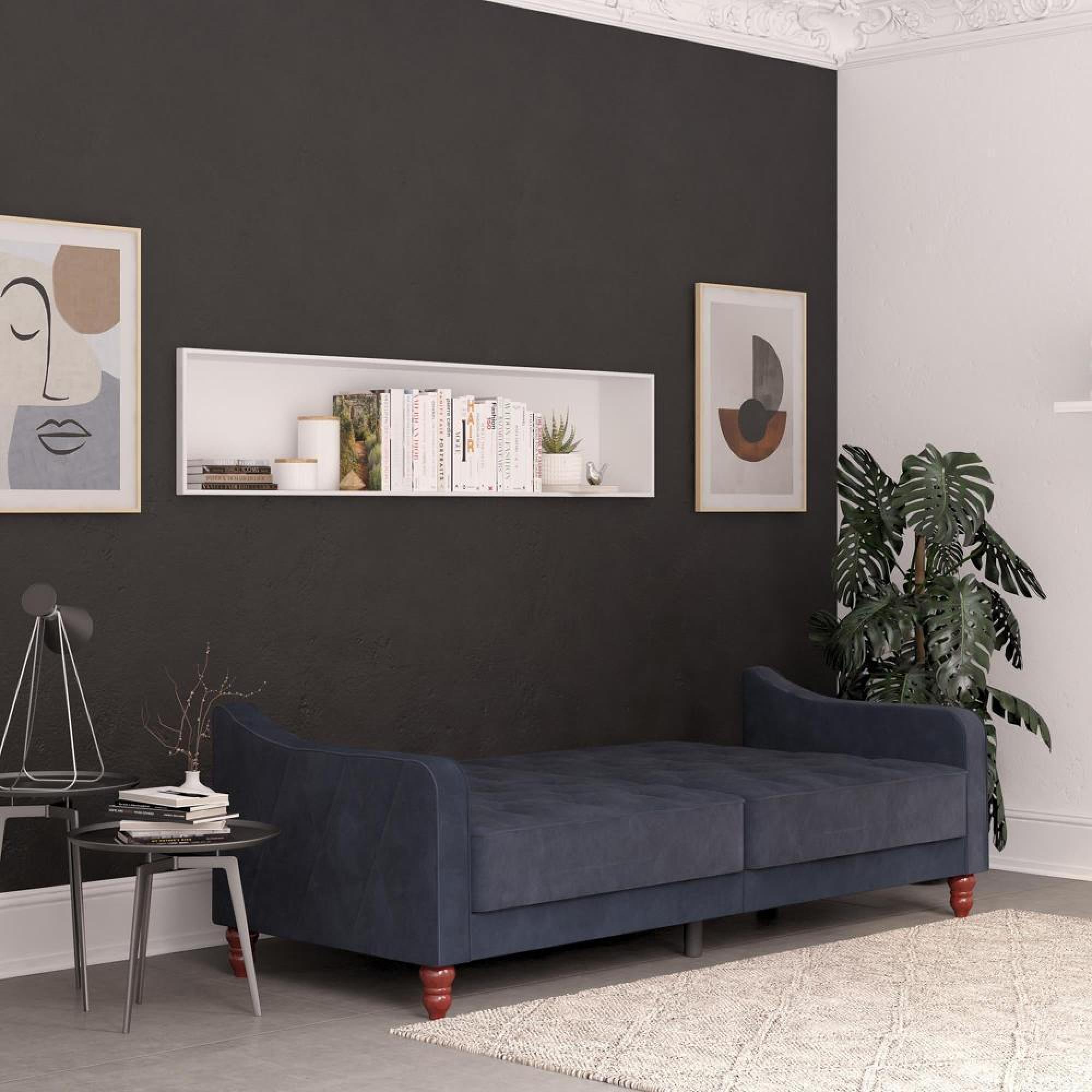Alphason Novogratz Vintage Blue Velvet Tufted Futon Sofa Bed - 2238679NUK