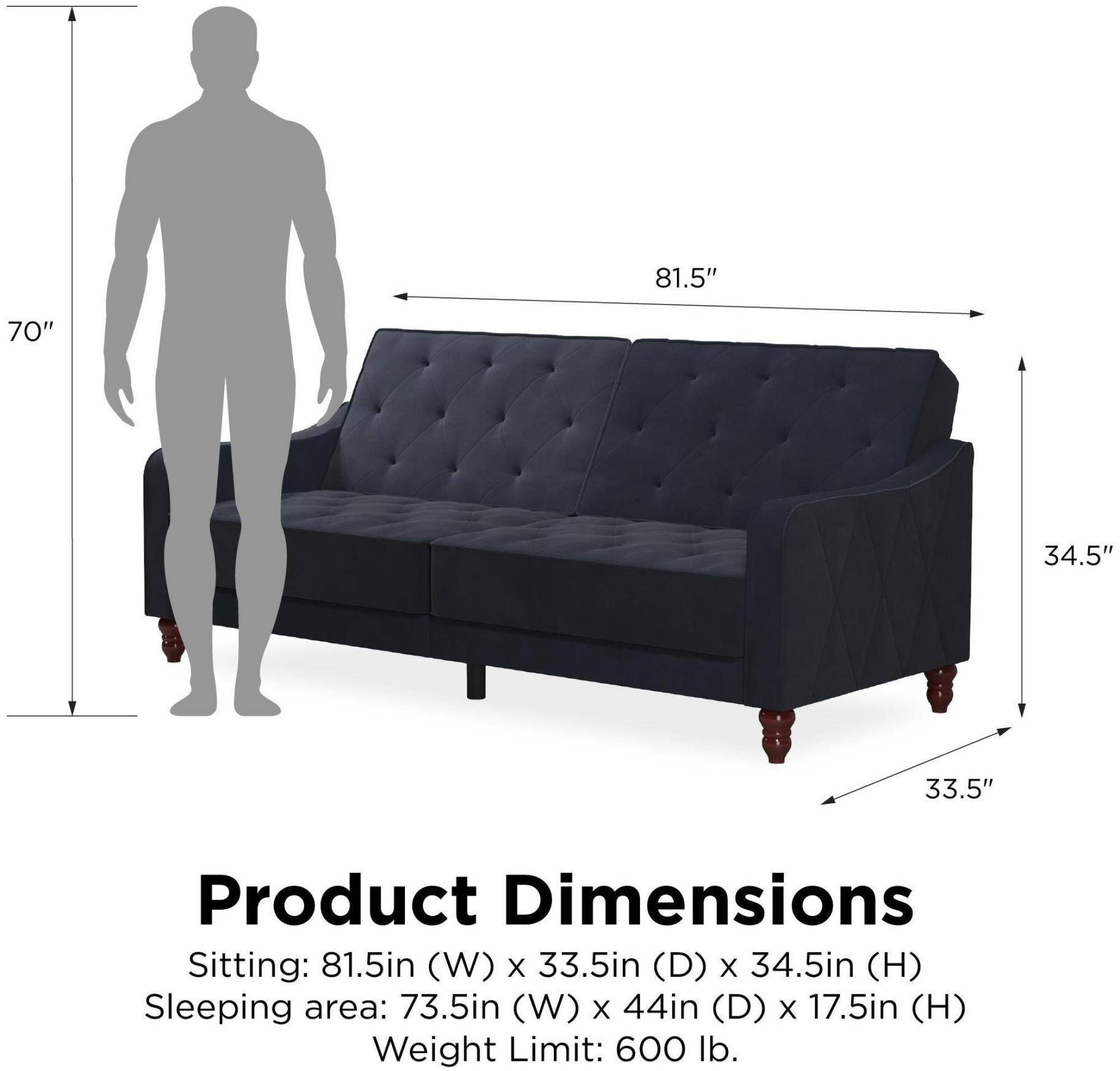 Alphason Novogratz Vintage Blue Velvet Tufted Futon Sofa Bed - 2238679NUK